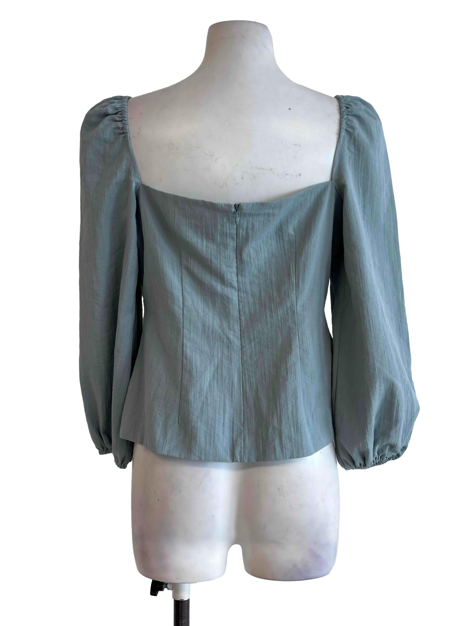 Stone Blue Sweetheart Fitted Blouse