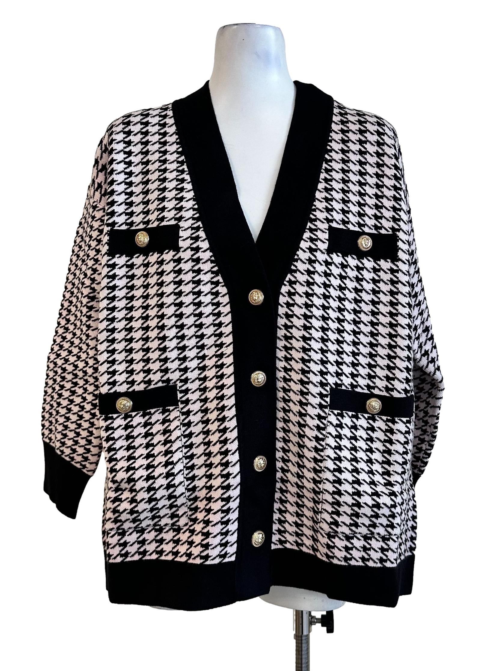 Light Pink Houndstooth Pattern Cardigan