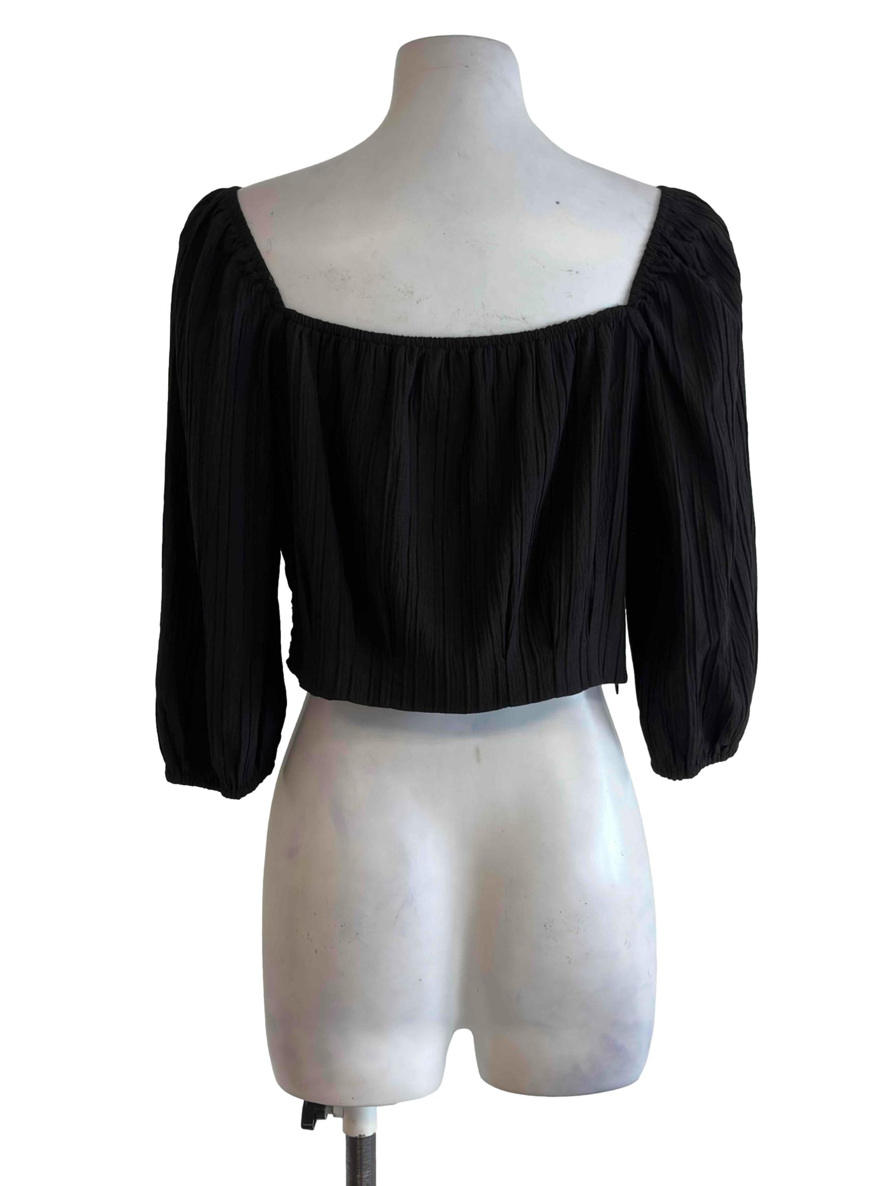 Jet Black Pleated Square Neck Blouse