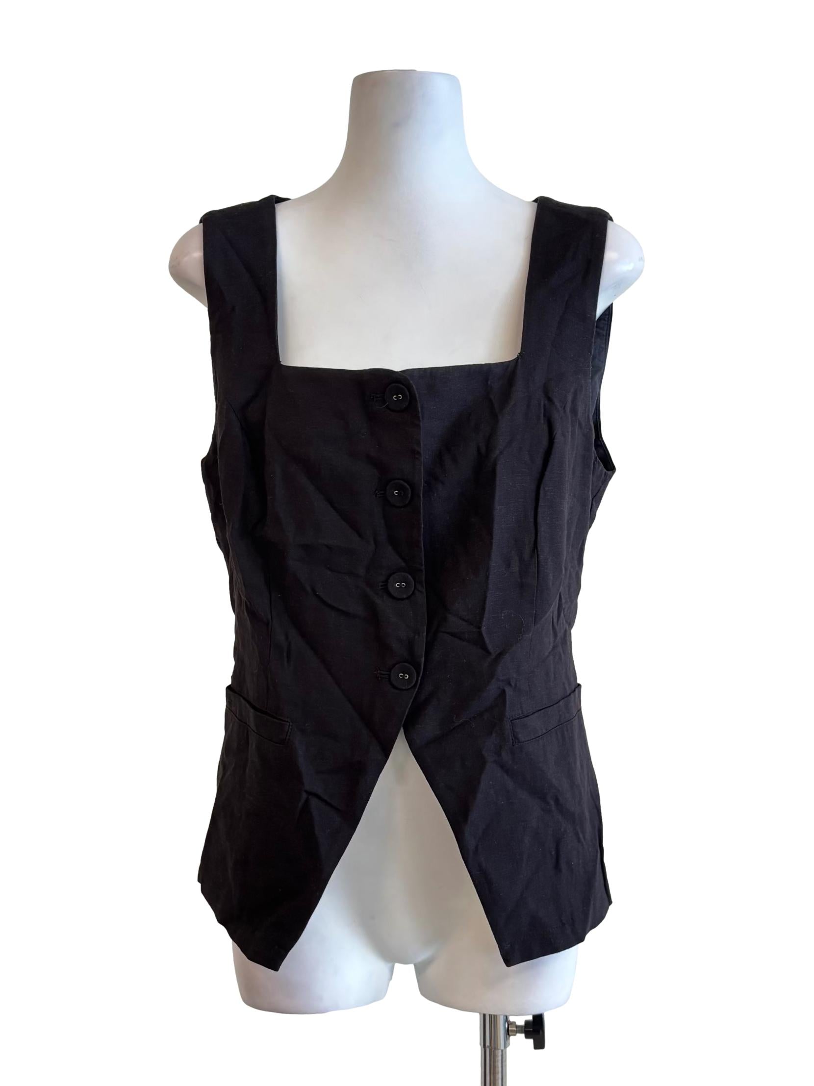 Jet Black Square Neck Linen Top