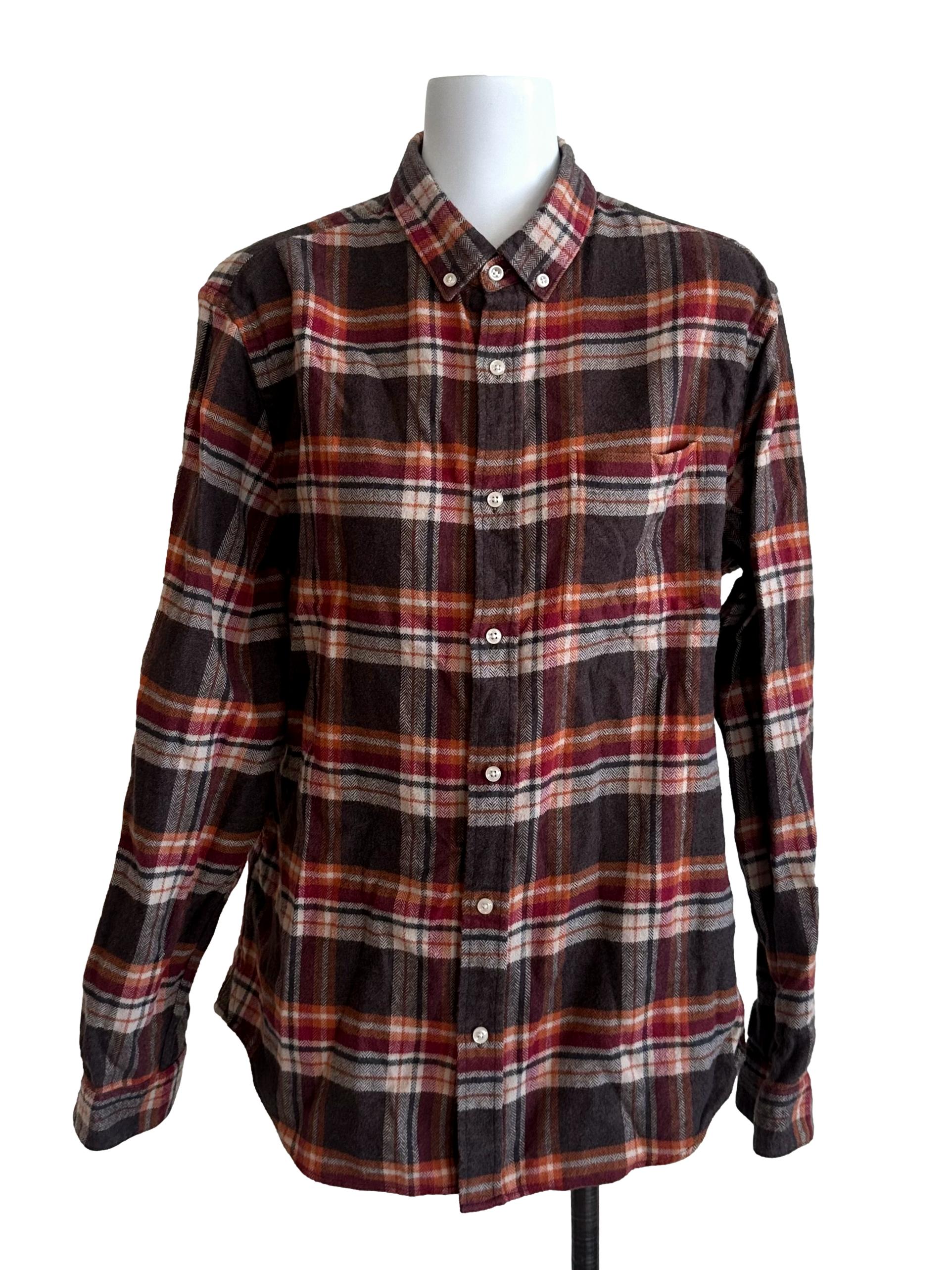 Mocha Brown Plaid Pattern Collar Top