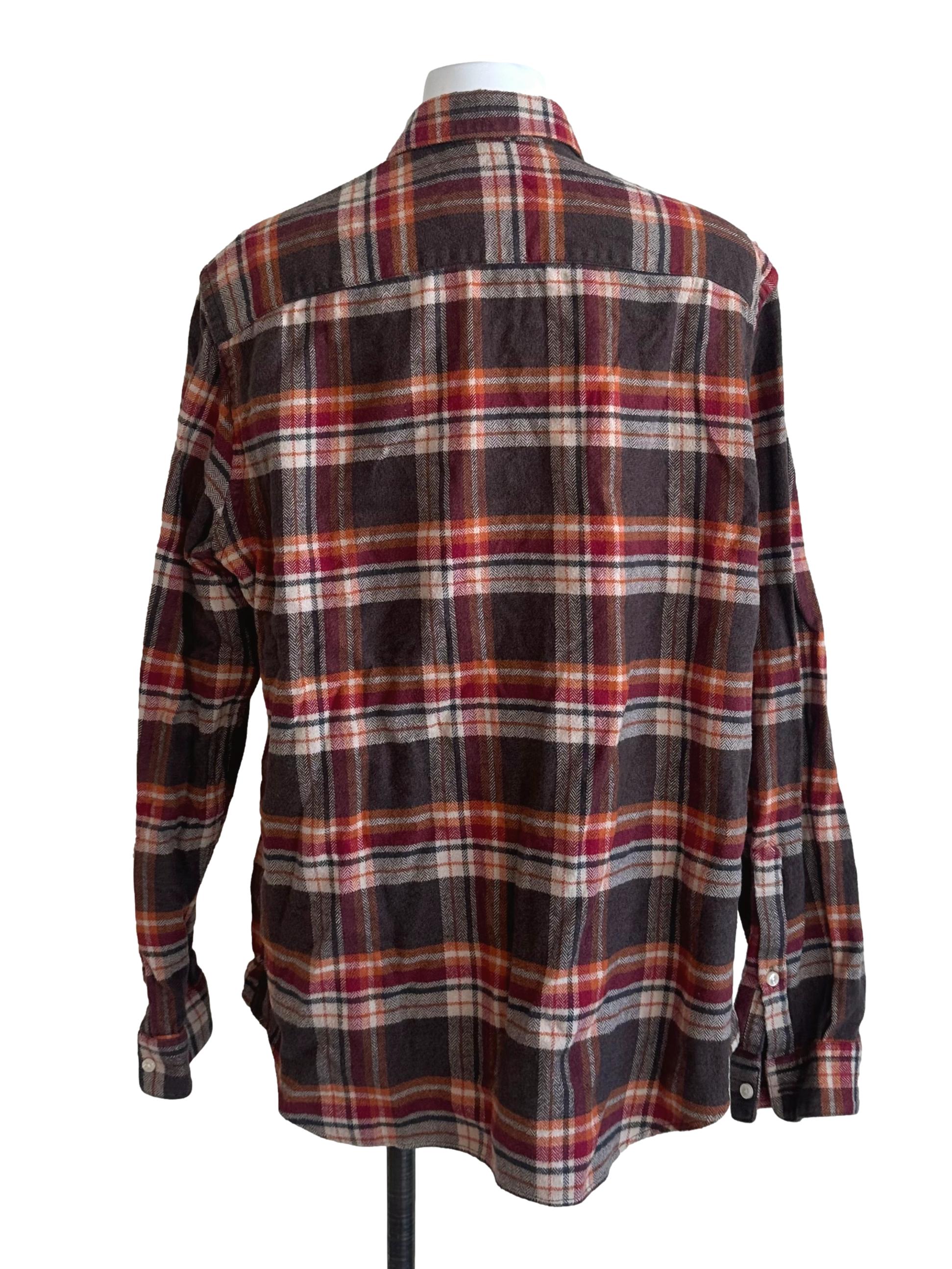 Mocha Brown Plaid Pattern Collar Top