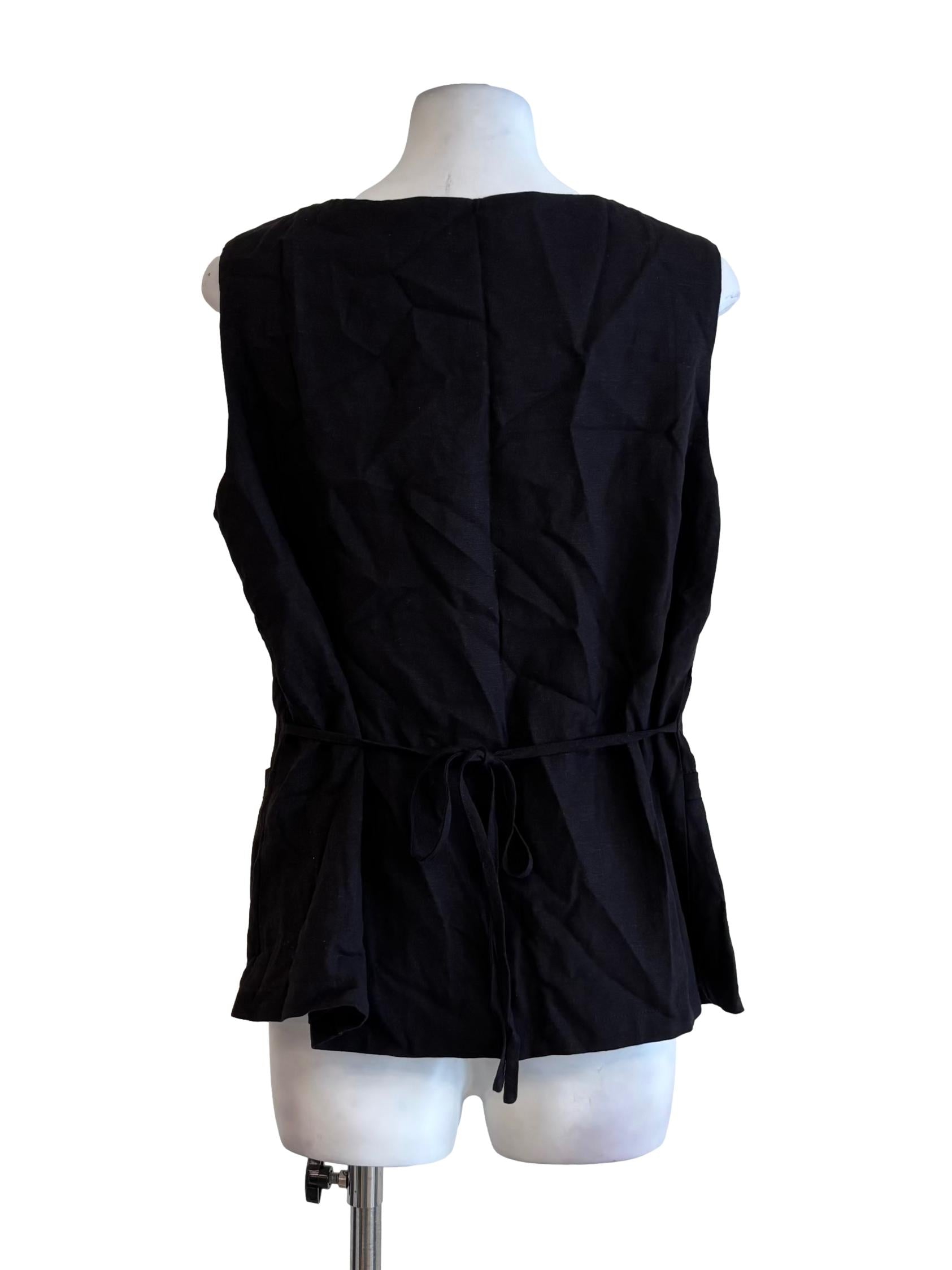 Jet Black Square Neck Linen Top