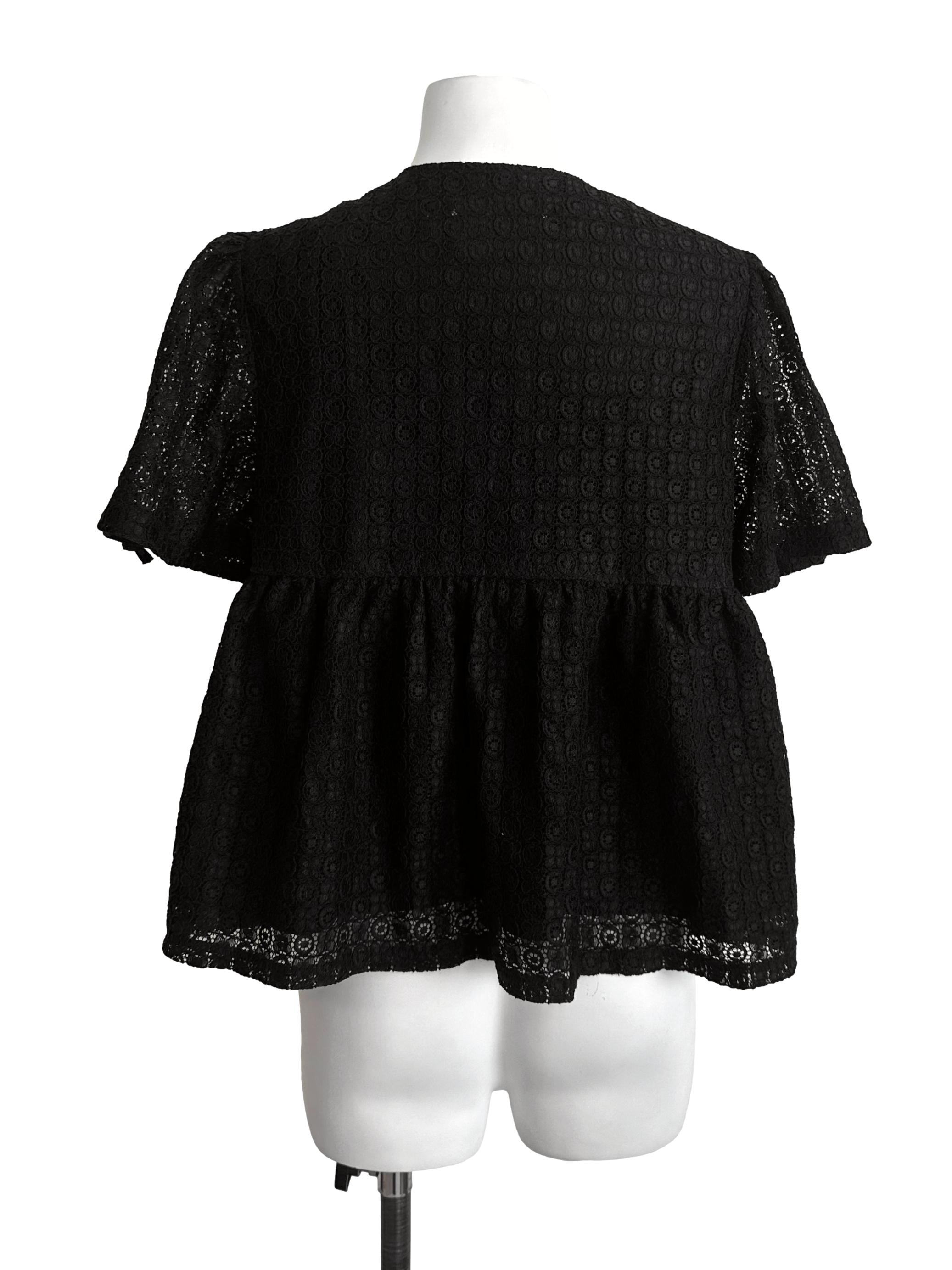 Raven Black V Neck Lace Wrap Peplum Top