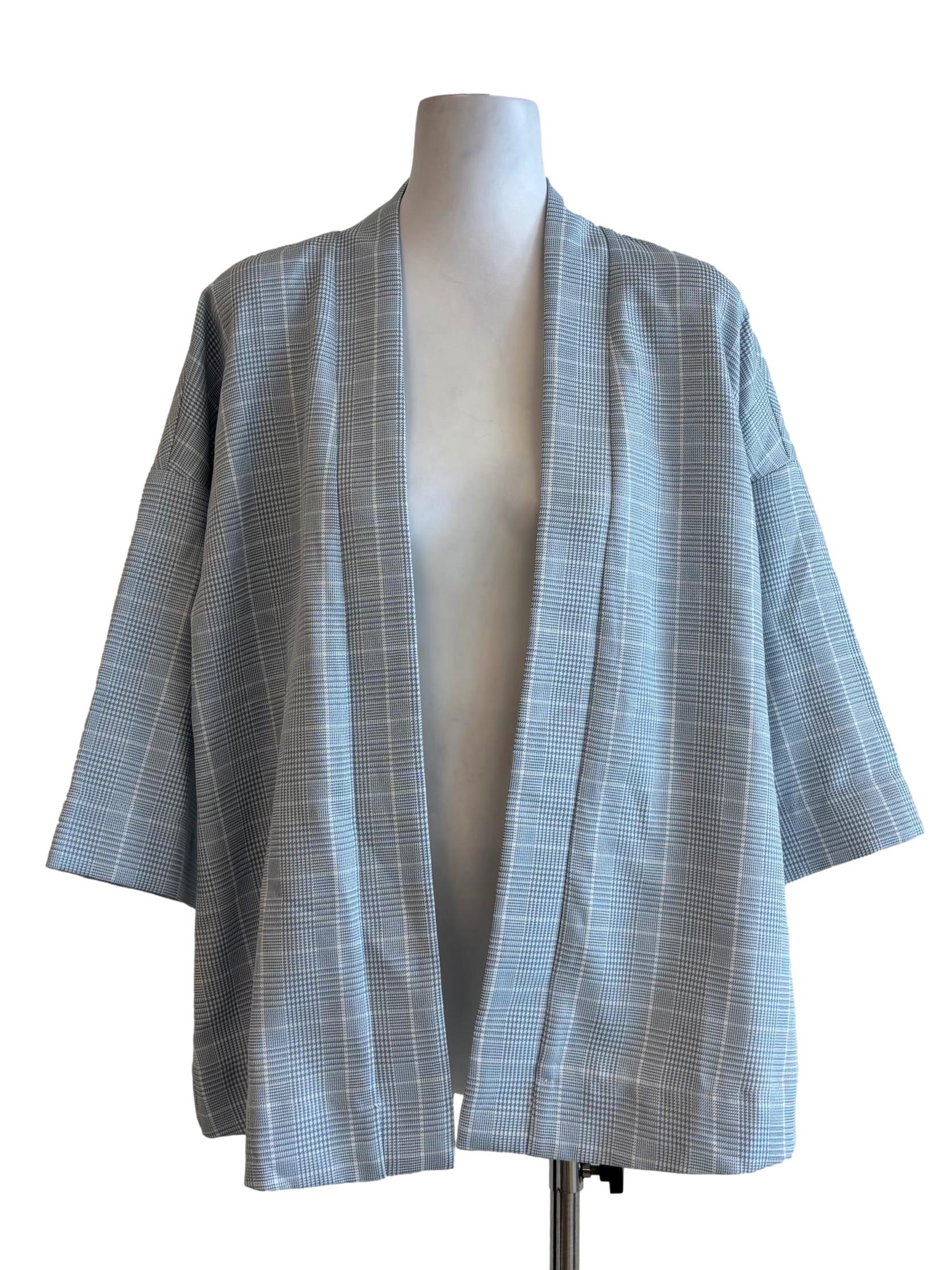 Baby Blue Checkered Kimono Cardigan