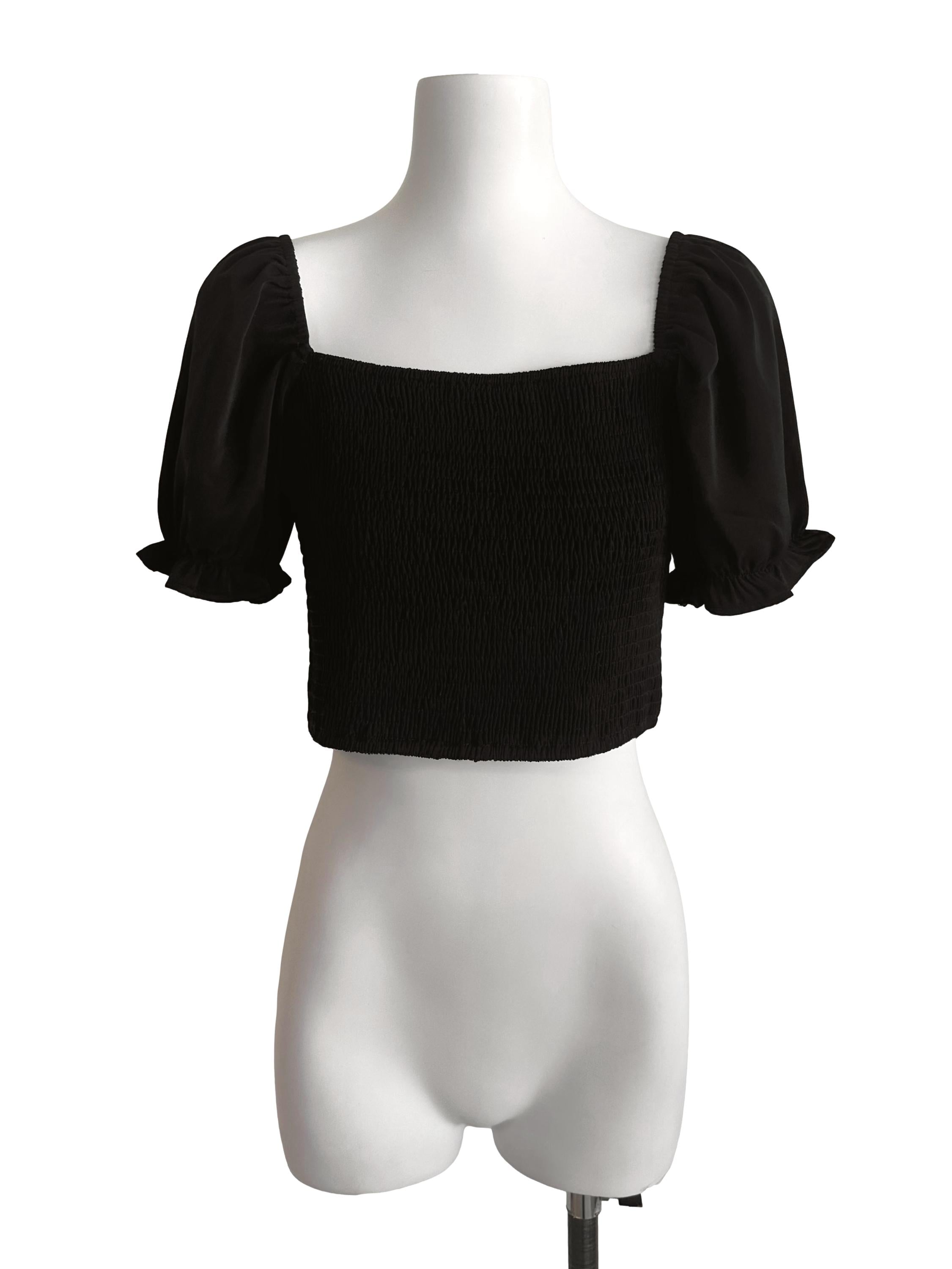 Rich Black Square Neck Puff Sleeve Top