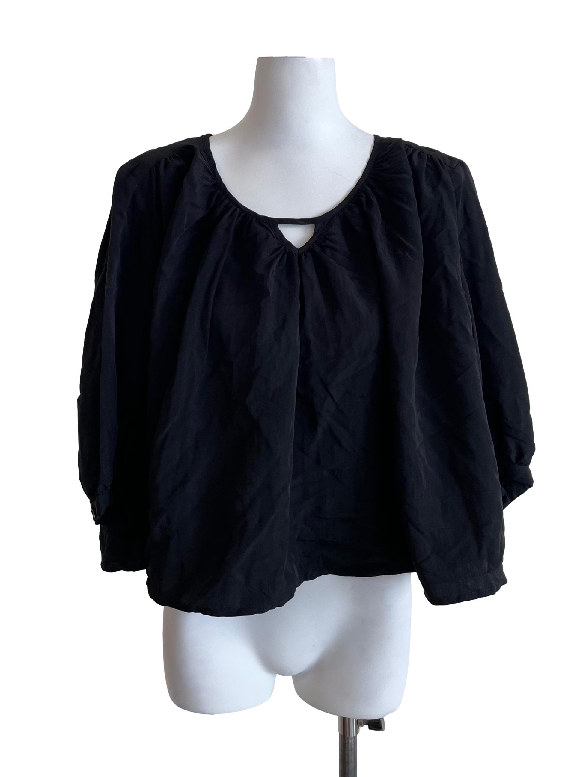 Black Draped Mid Sleeves Tent Top