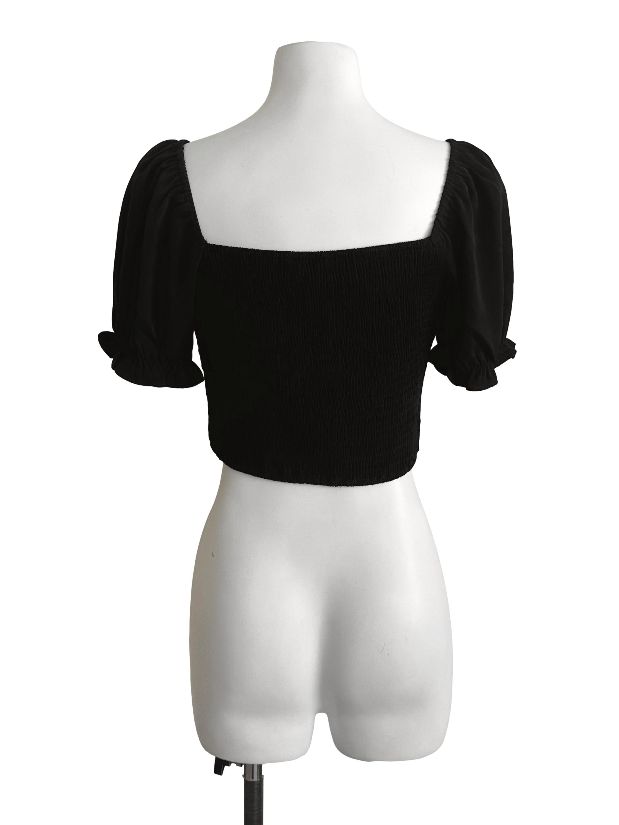 Rich Black Square Neck Puff Sleeve Top