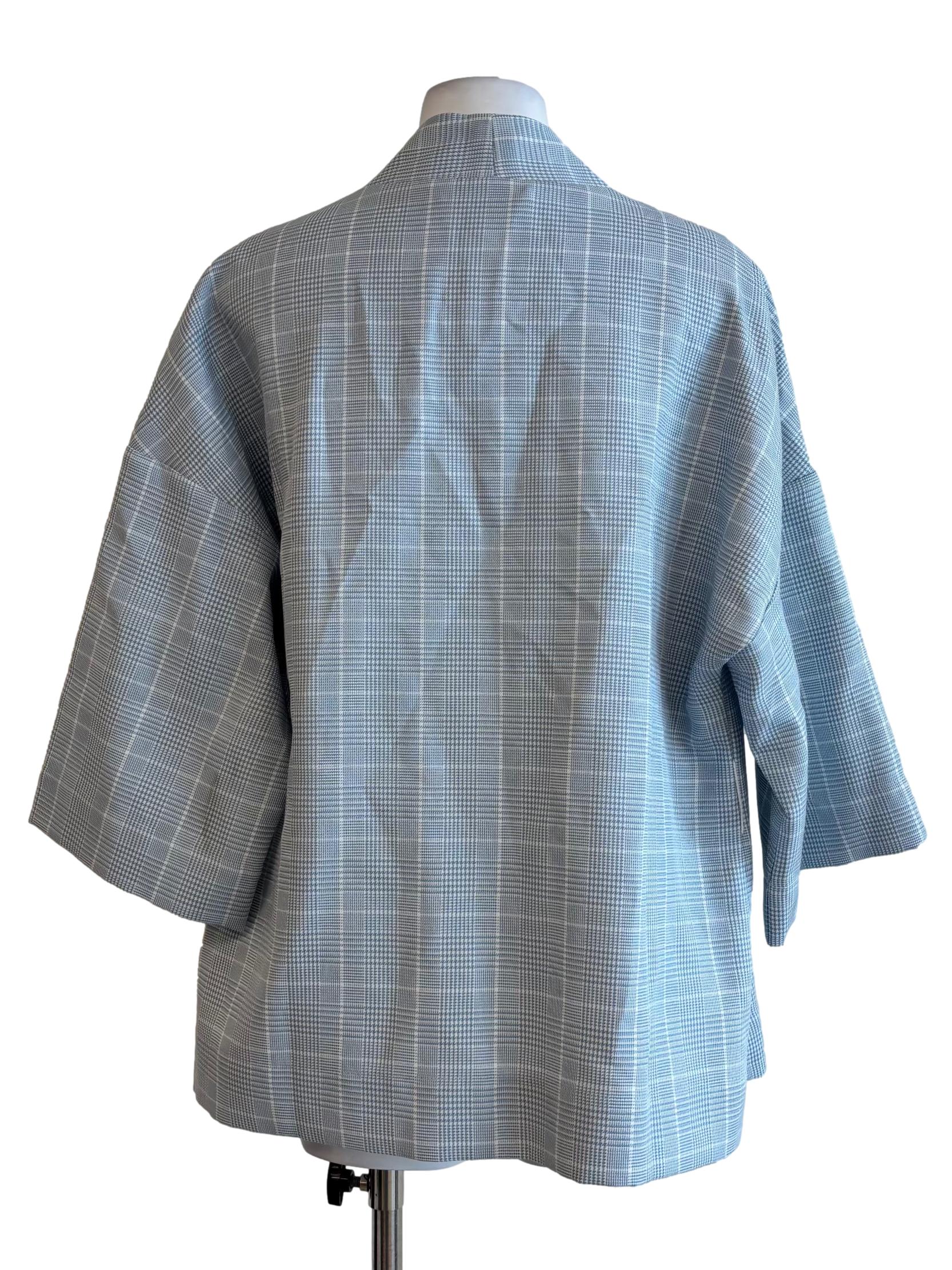 Baby Blue Checkered Kimono Cardigan