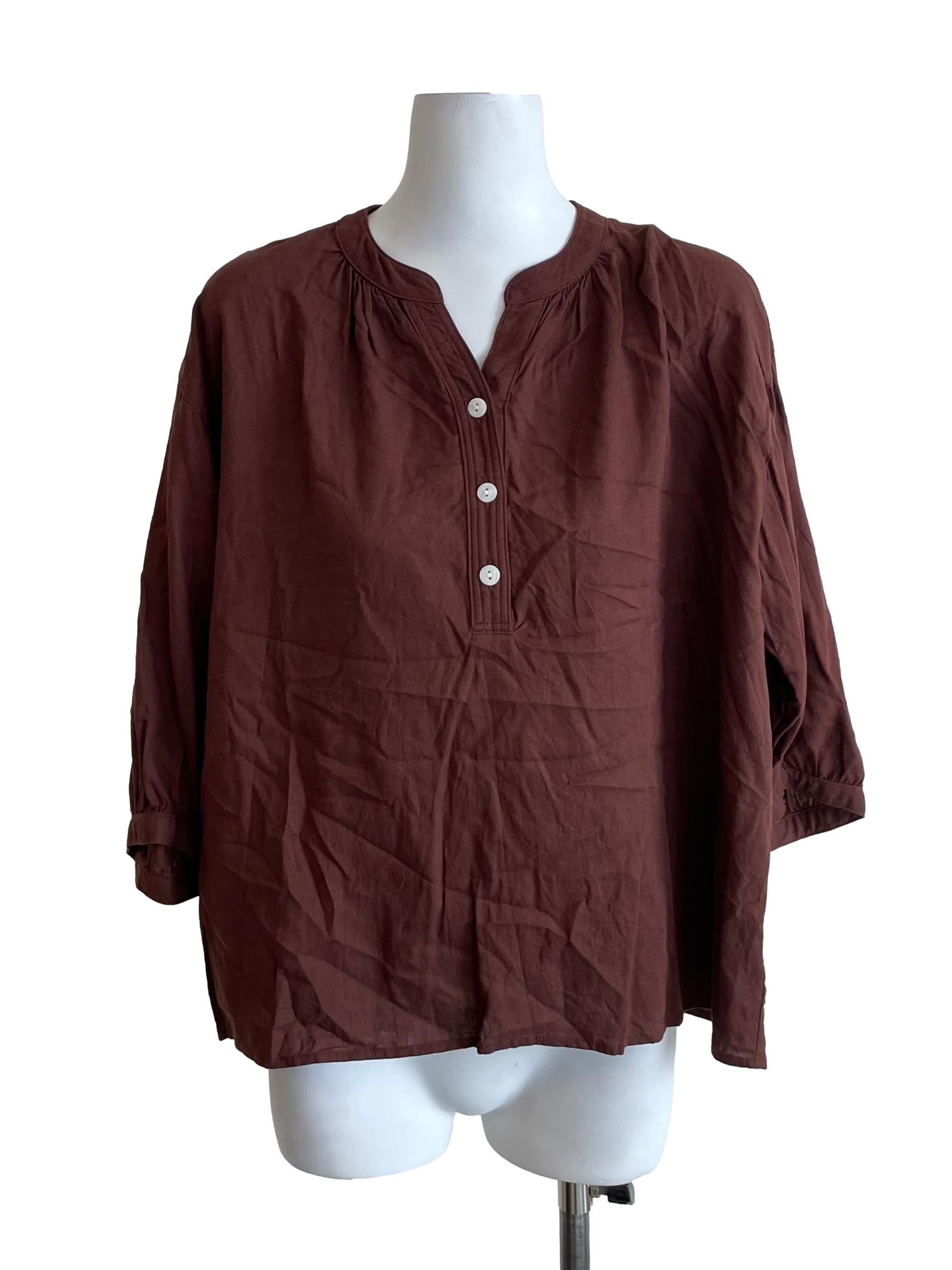 Syrup Brown Draped Peasant Top
