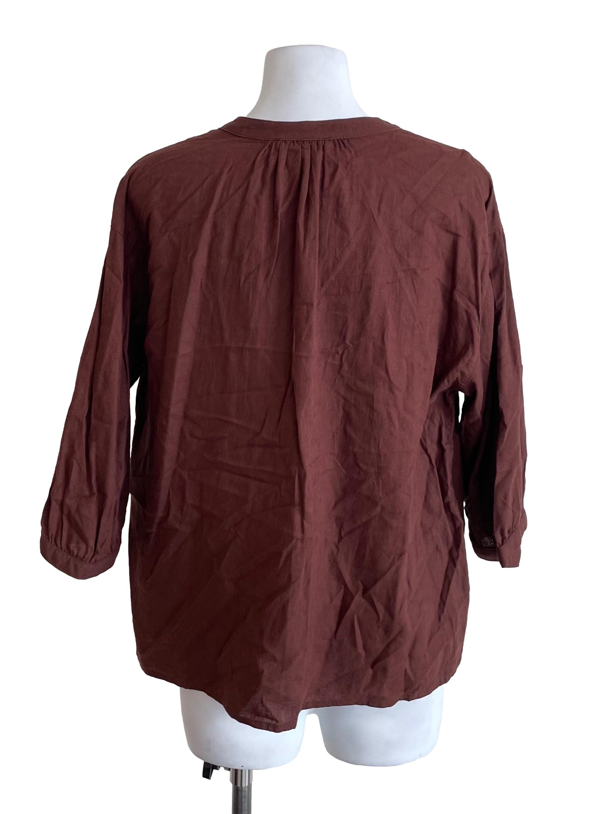 Syrup Brown Draped Peasant Top