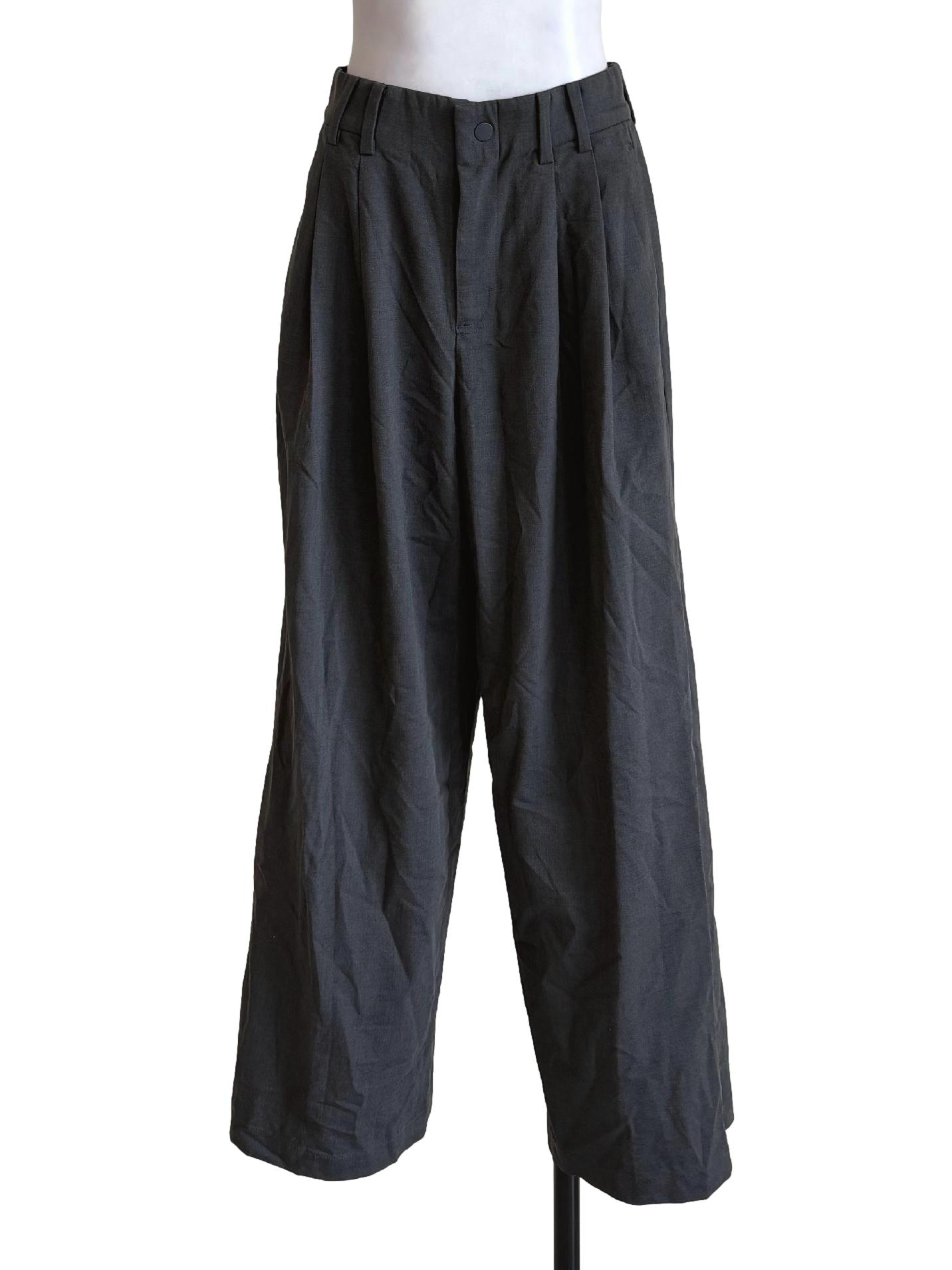 Iron Grey Pleated Wide Leg Dress Pants