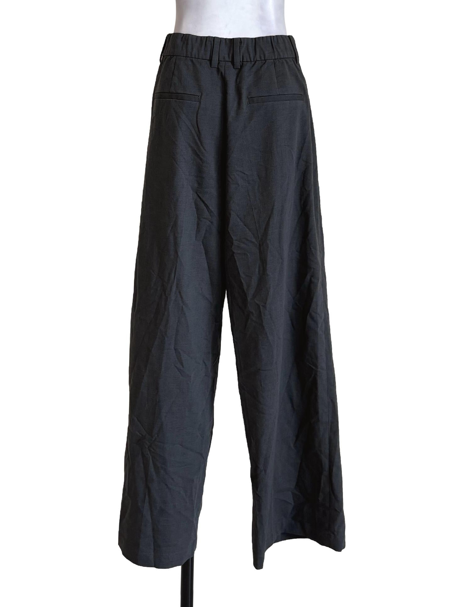 Iron Grey Pleated Wide Leg Dress Pants