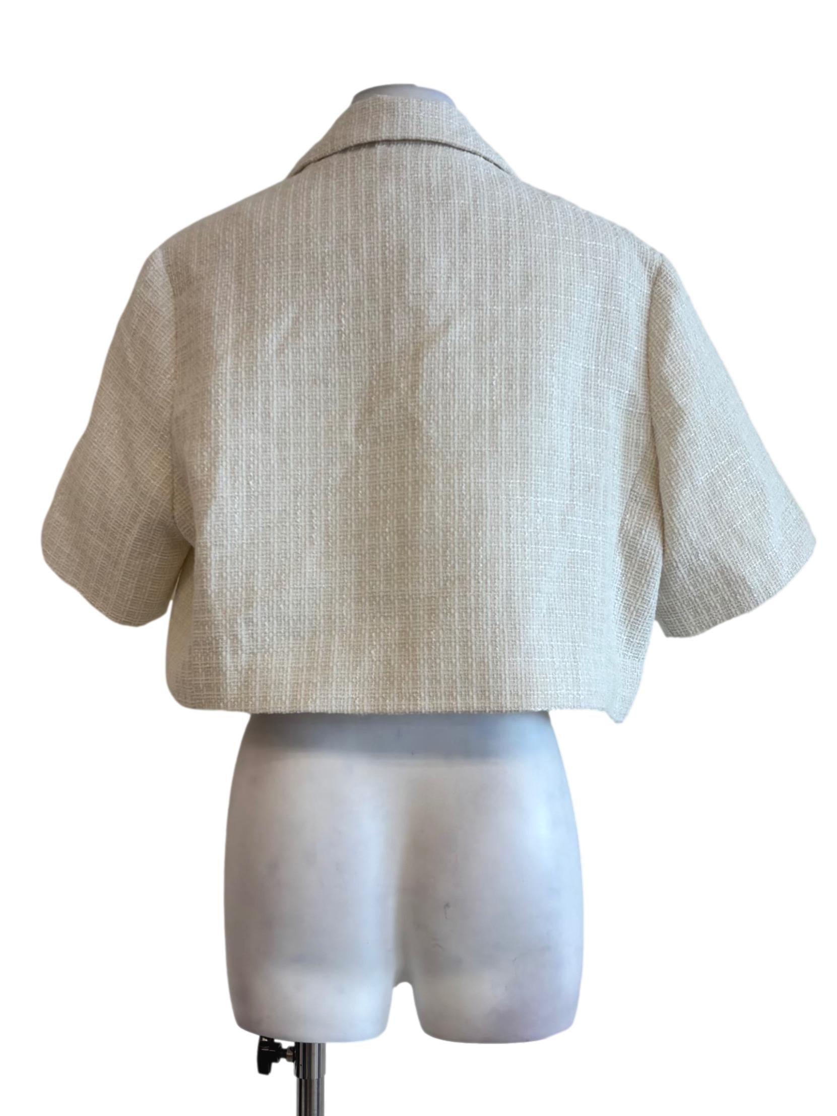 Rice White Buttoned Tweed Top
