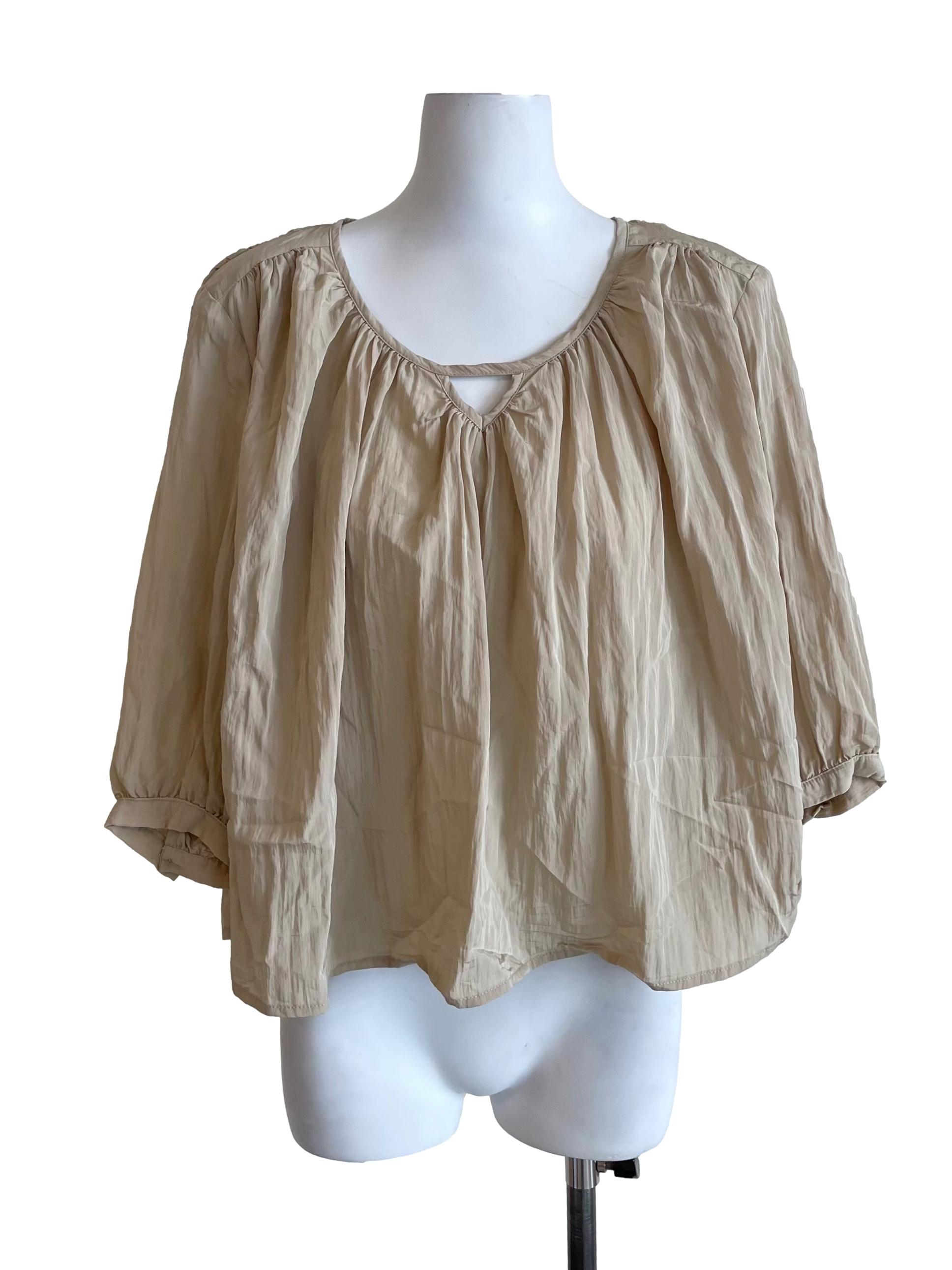Beige Draped Mid Sleeves Tent Top