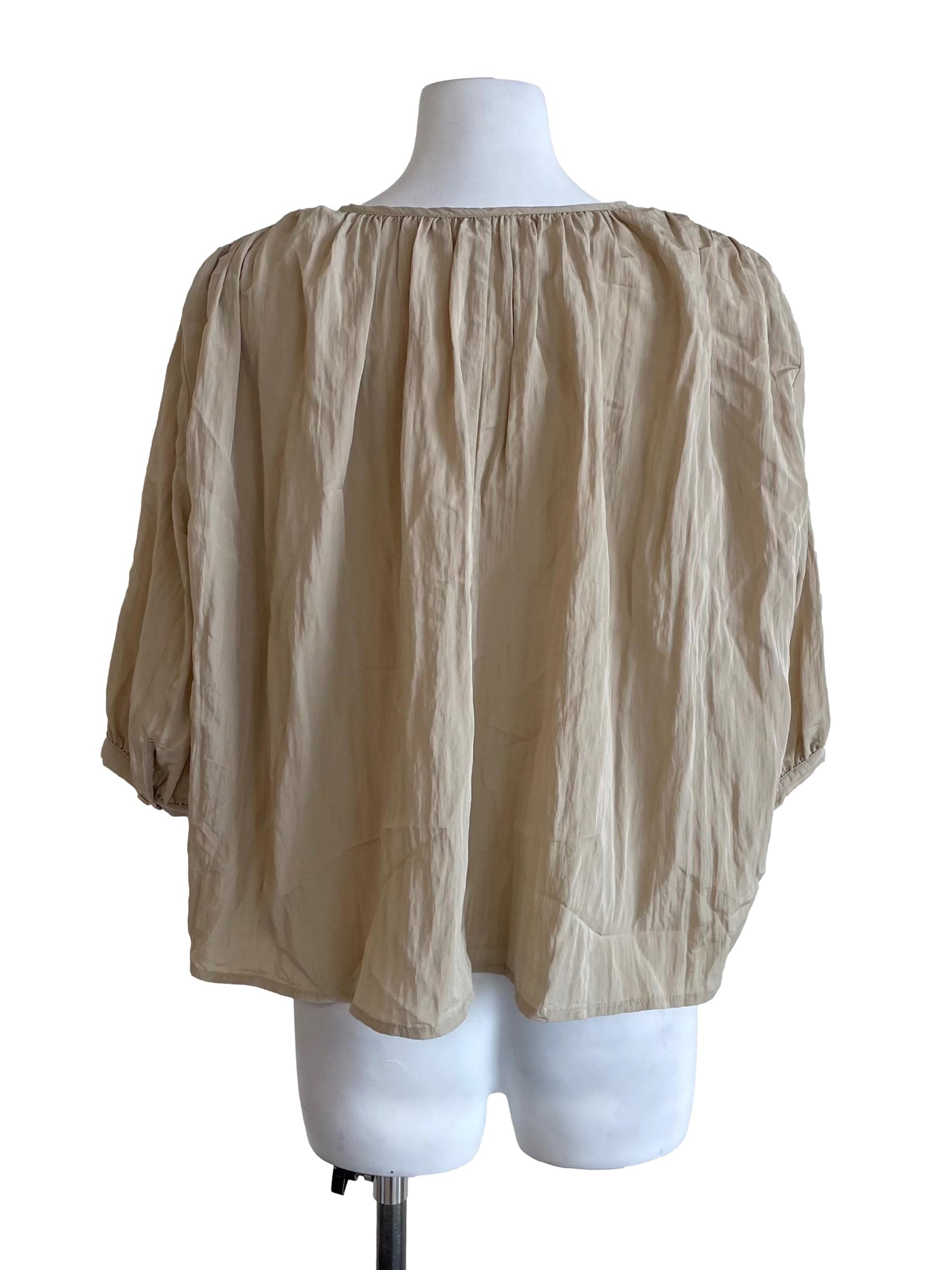 Beige Draped Mid Sleeves Tent Top