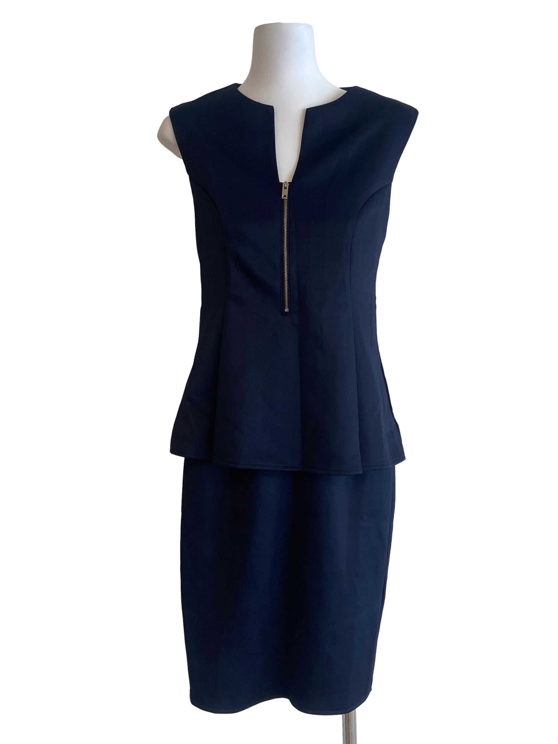 Navy Blue Sleeveless Peplum Dress