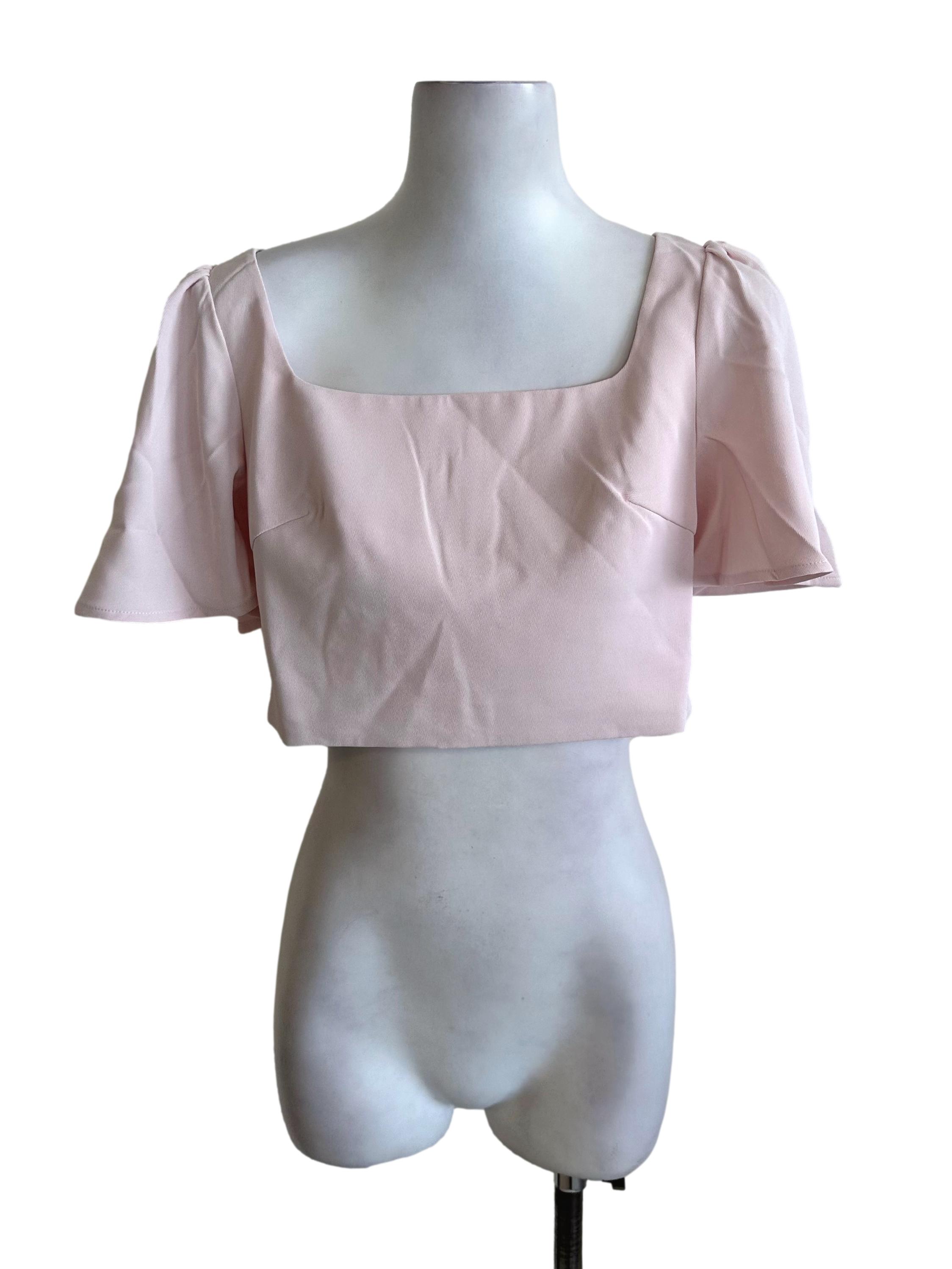Pale Pink Square Neck Short Sleeve Top