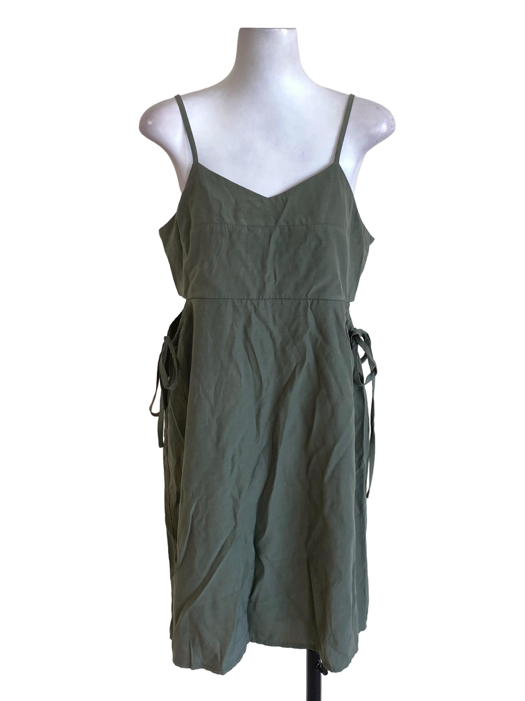 Moss Green Spaghetti Strap Exposed Sides Dress TTR