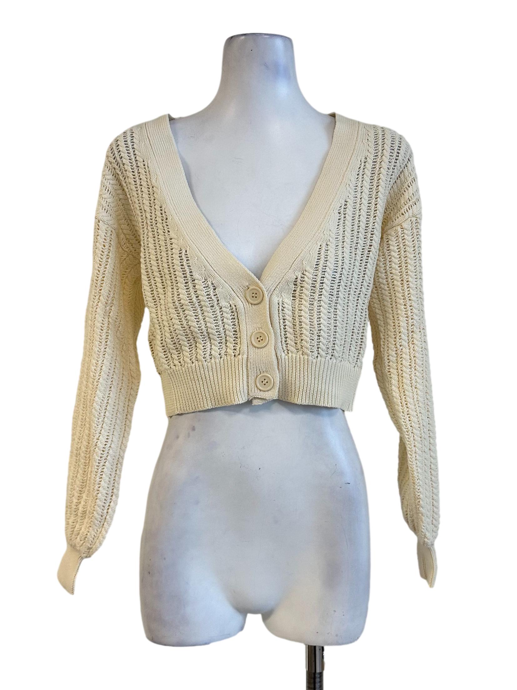 Ivory White V Neckline Knit Cradigan