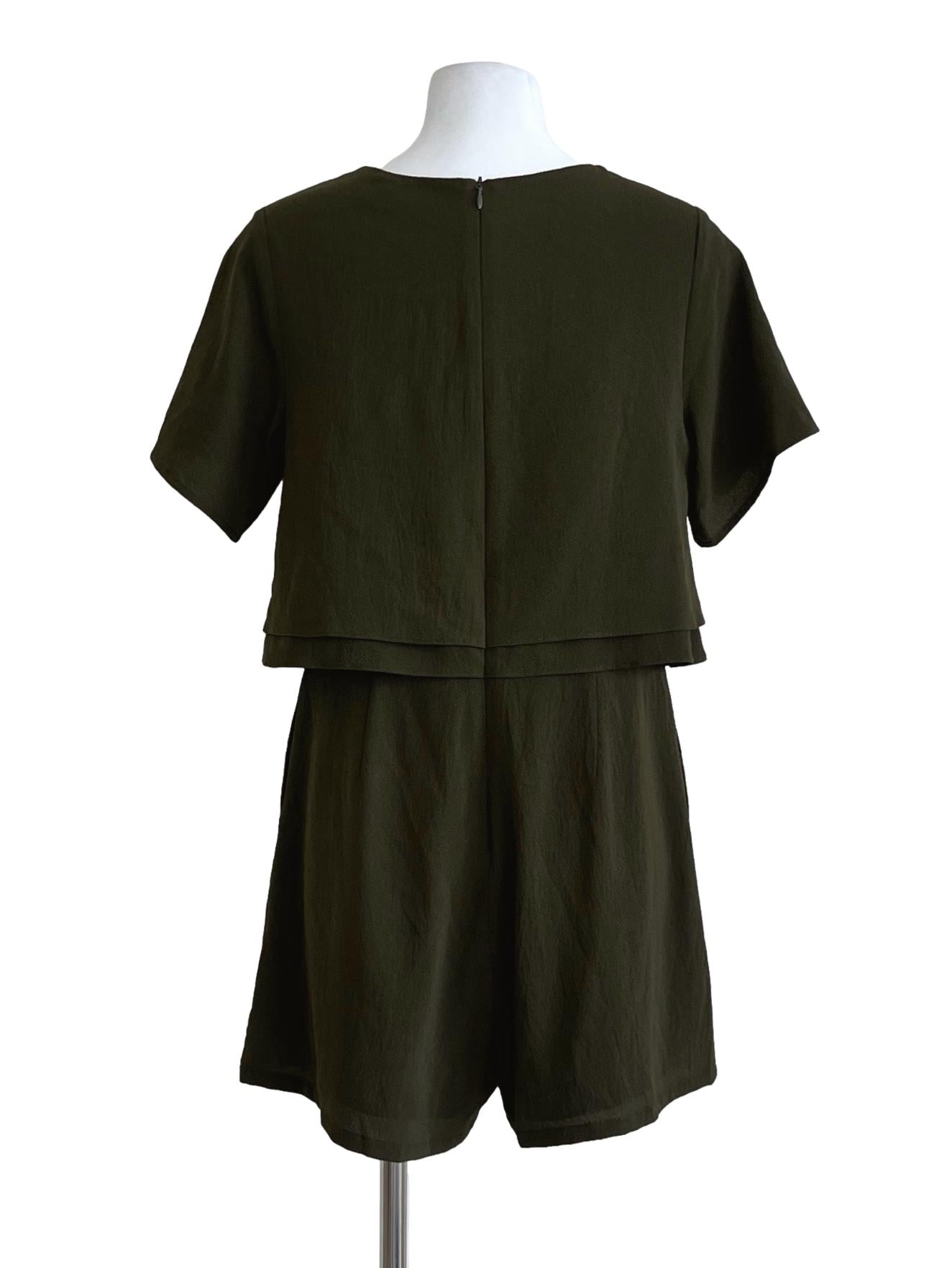 Olive Green Plain Short Sleeve Romper