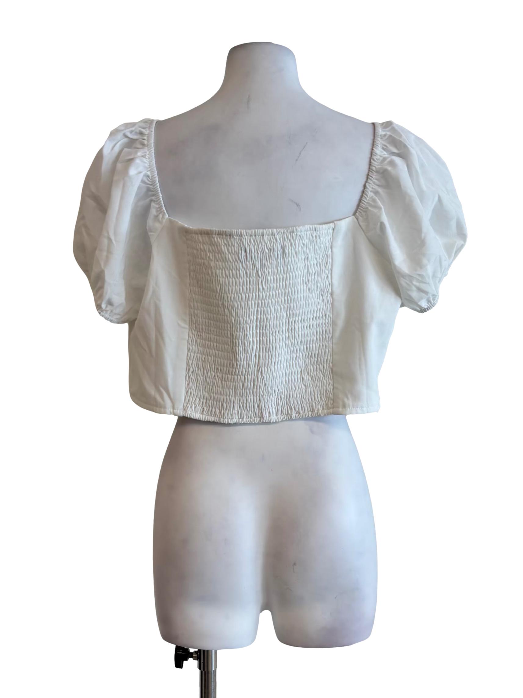 Powder White Puff Sleeve Cropped Blouse