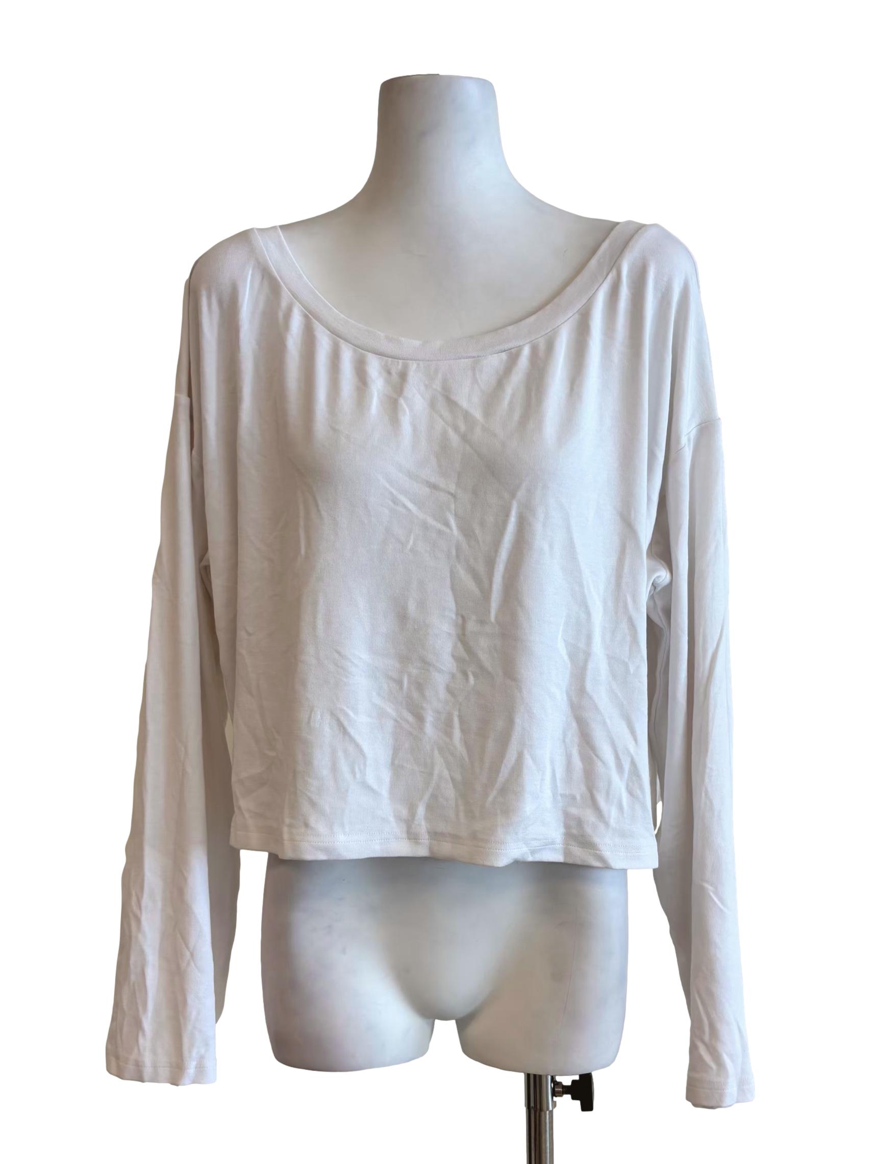 Bone White Wide Neck Long Sleeve T-Shirt
