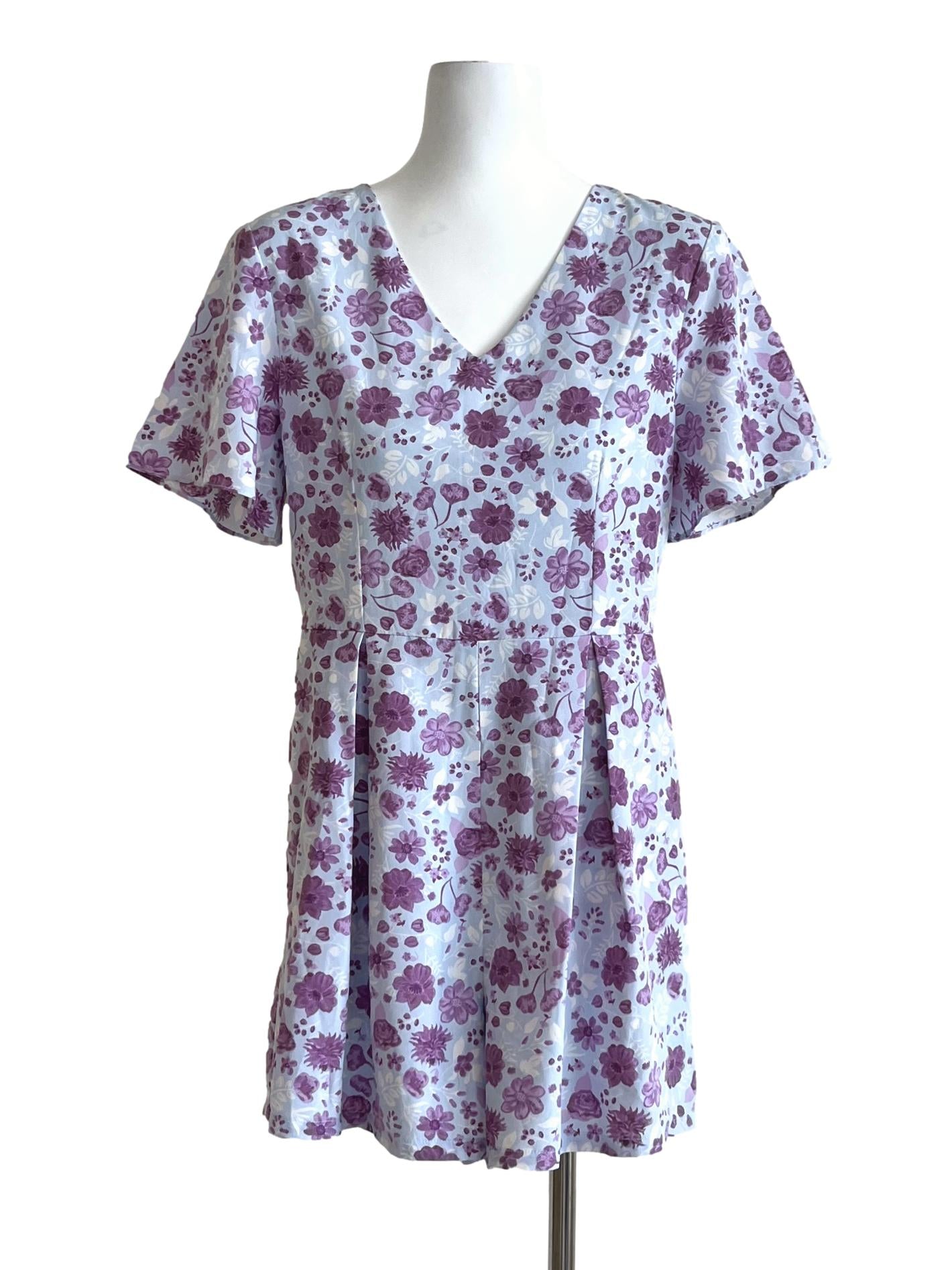 Blue Purple Floral Pattern Romper