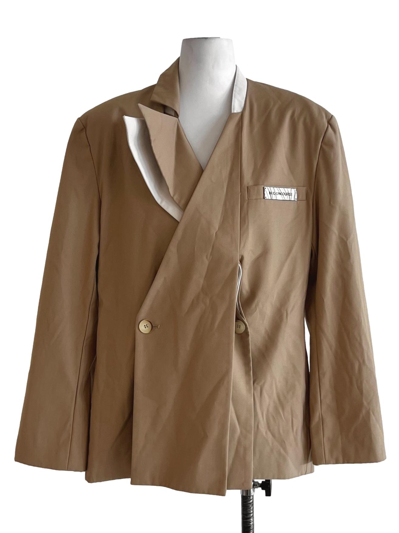 Beige V-Neckline Single-Breasted Blazer