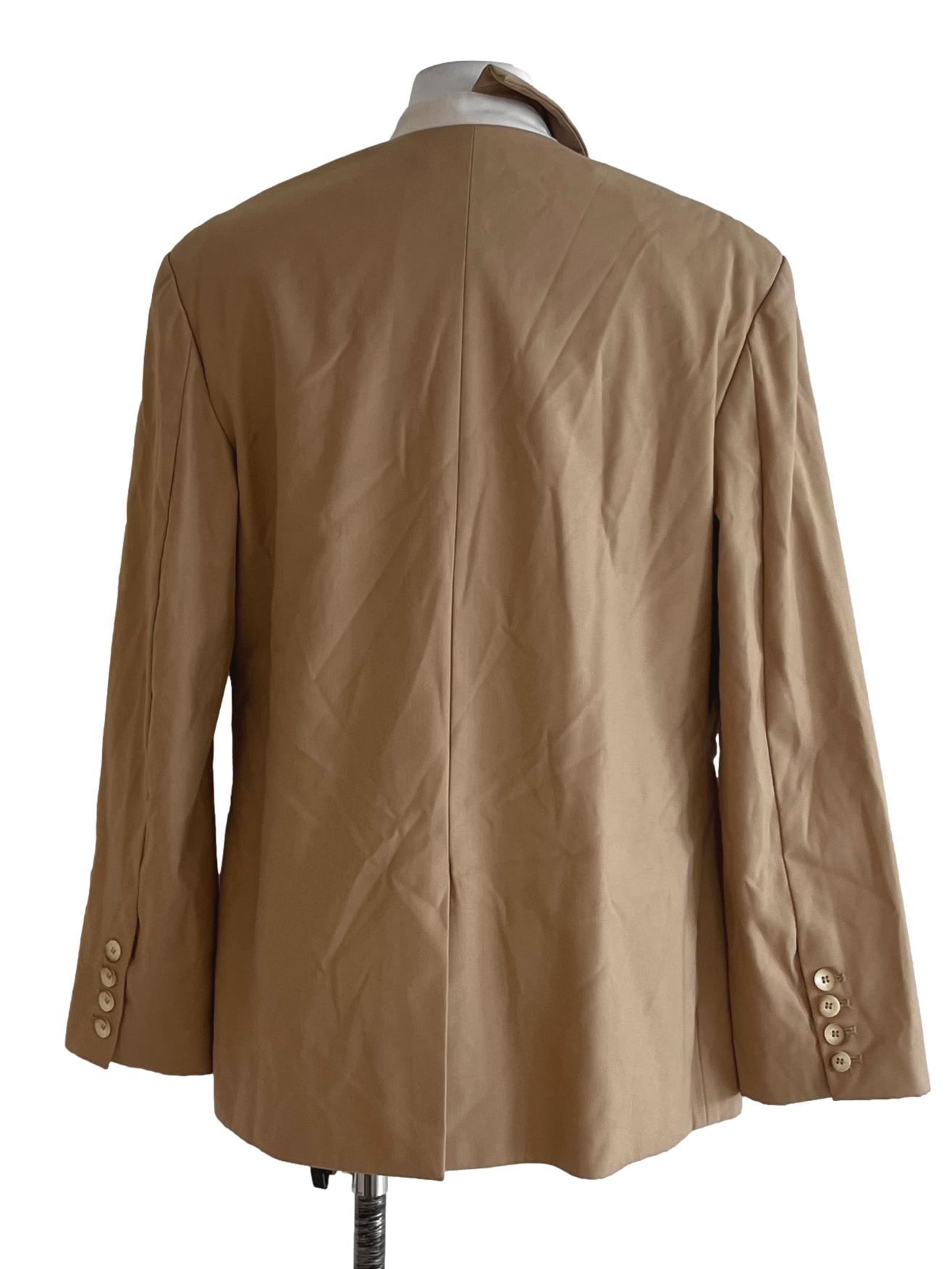Beige V-Neckline Single-Breasted Blazer