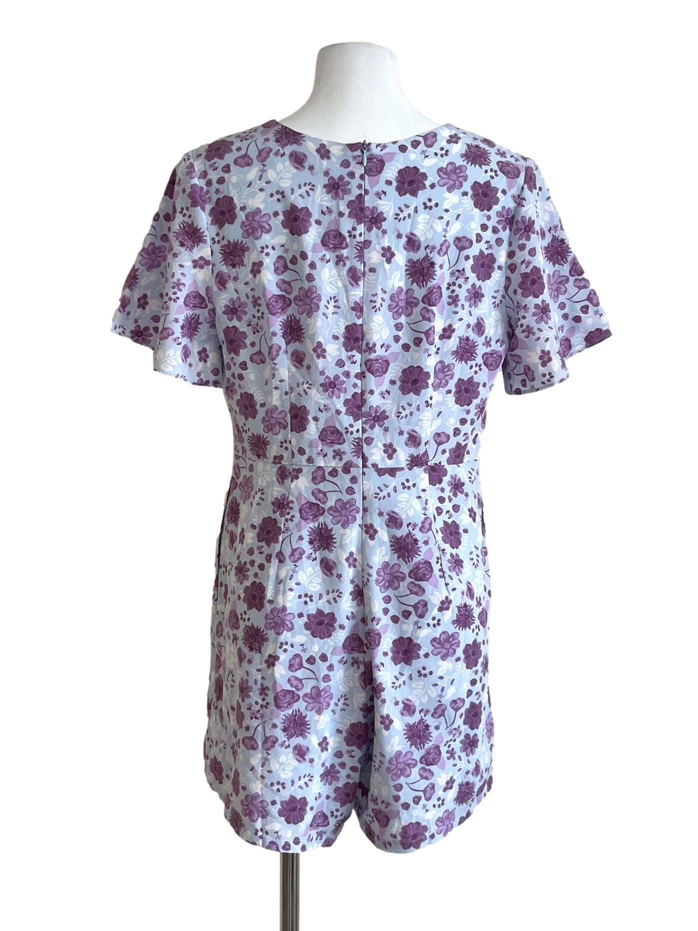 Blue Purple Floral Pattern Romper