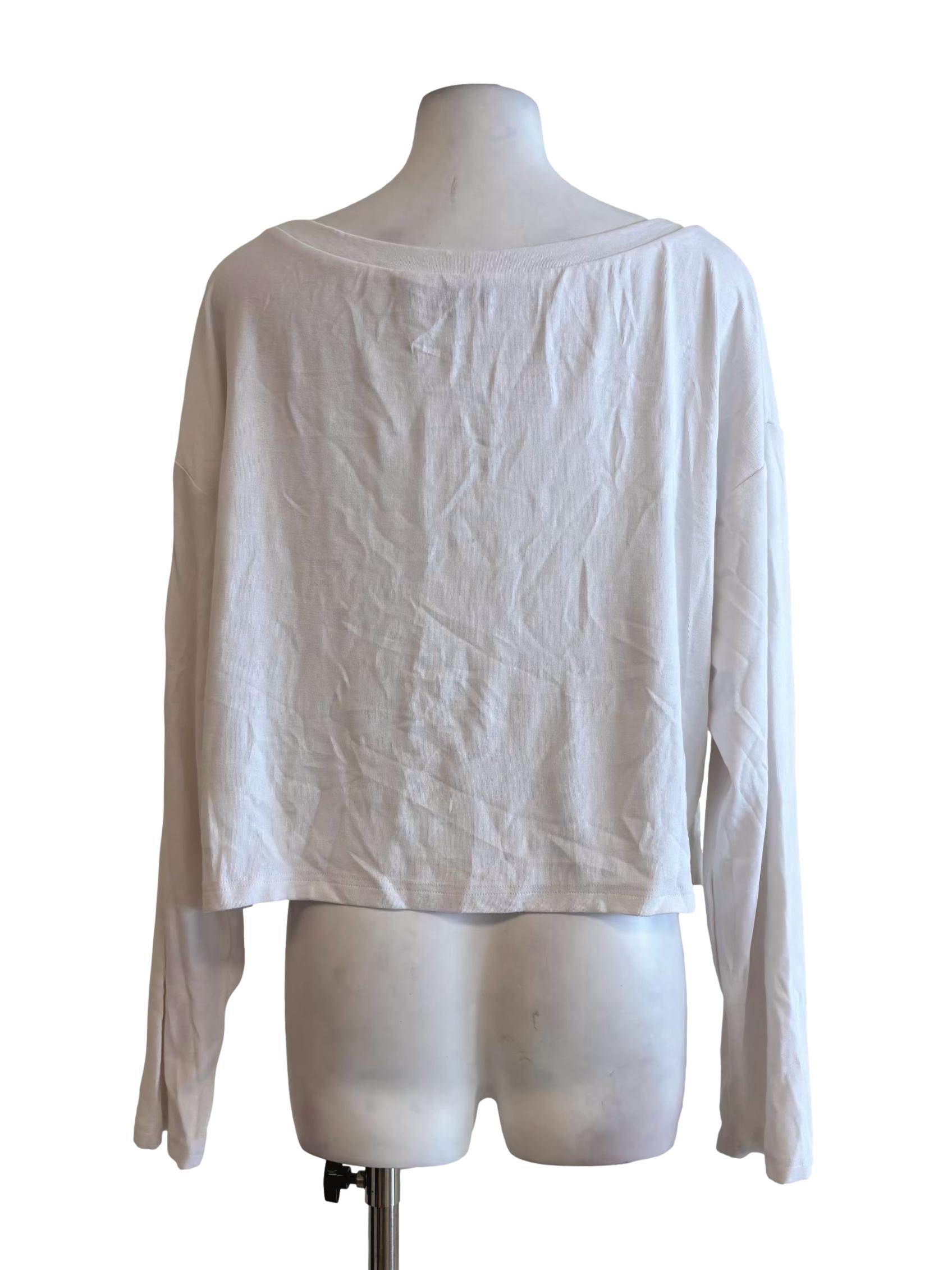 Bone White Wide Neck Long Sleeve T-Shirt