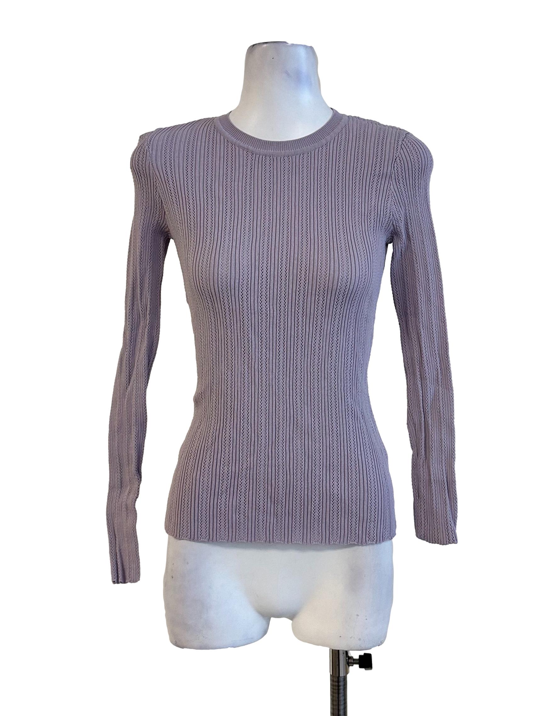 Heather Purple Embroidery Long Sleeves Top