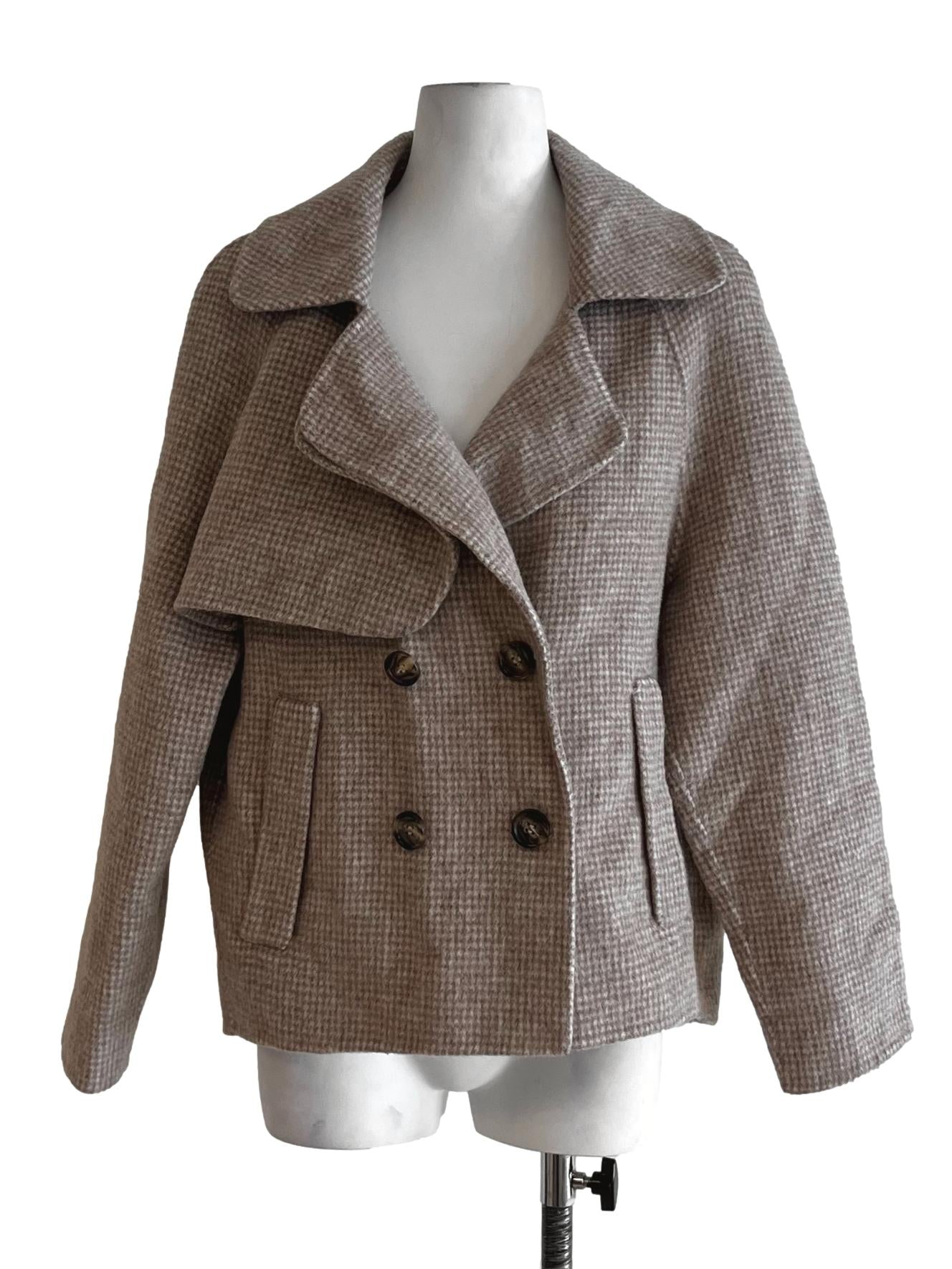 Peanut Brown Shepherd'S Check Double-Breasted Blazer
