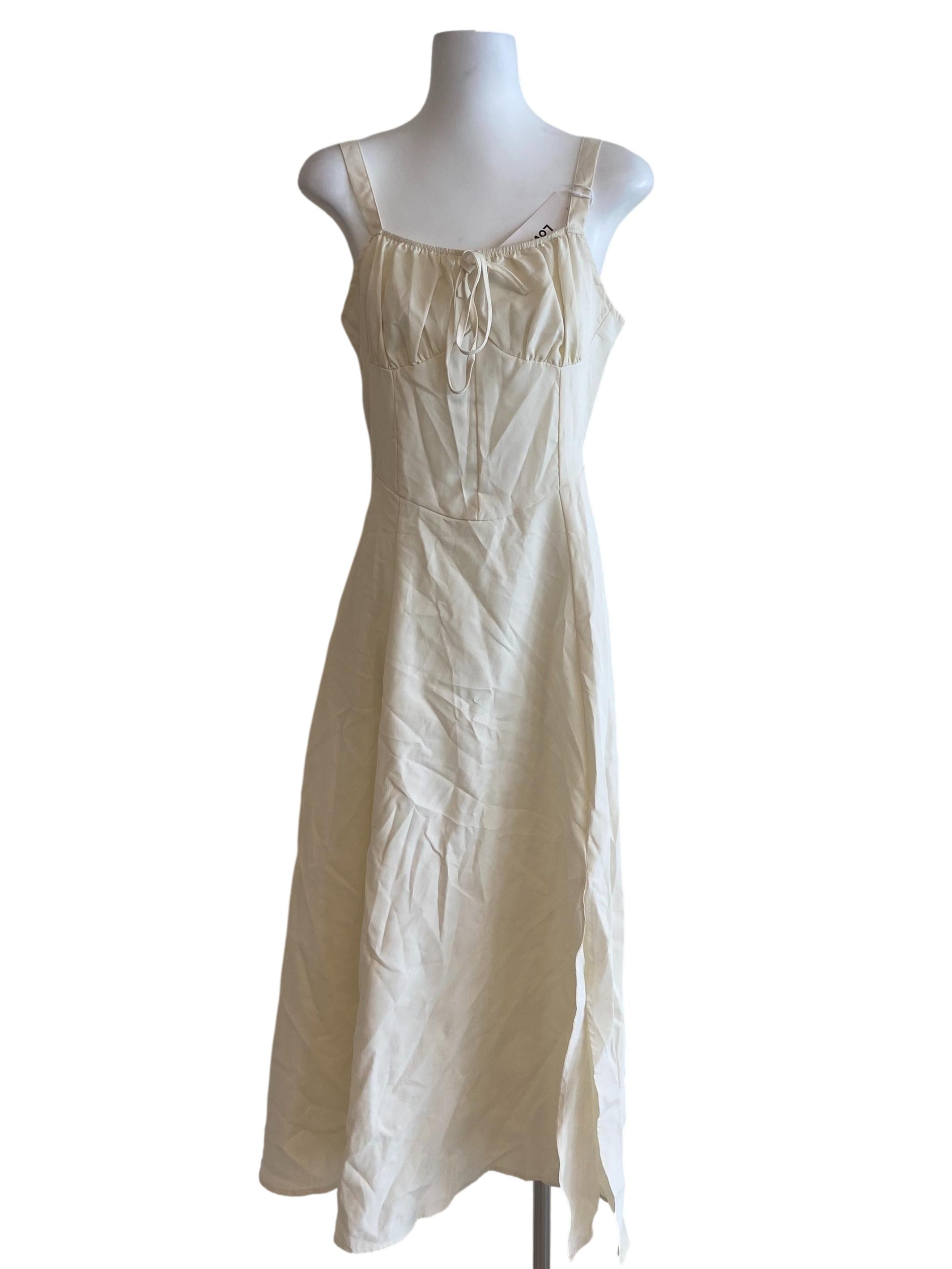 Cream White Sleeveless Slit Apron Dress