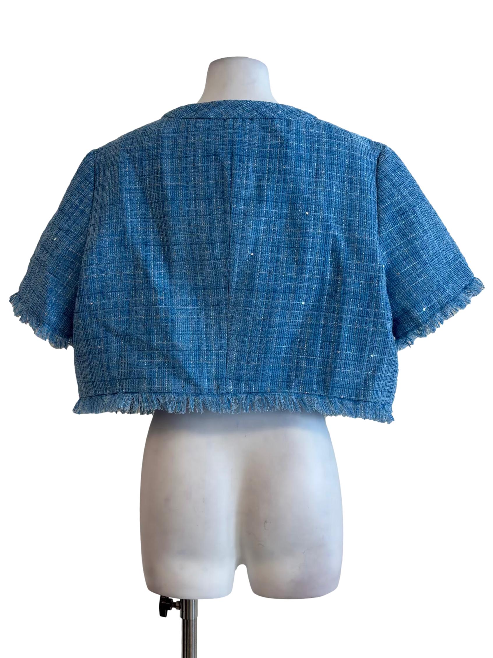 Azure Blue Gold Button Tweed Top