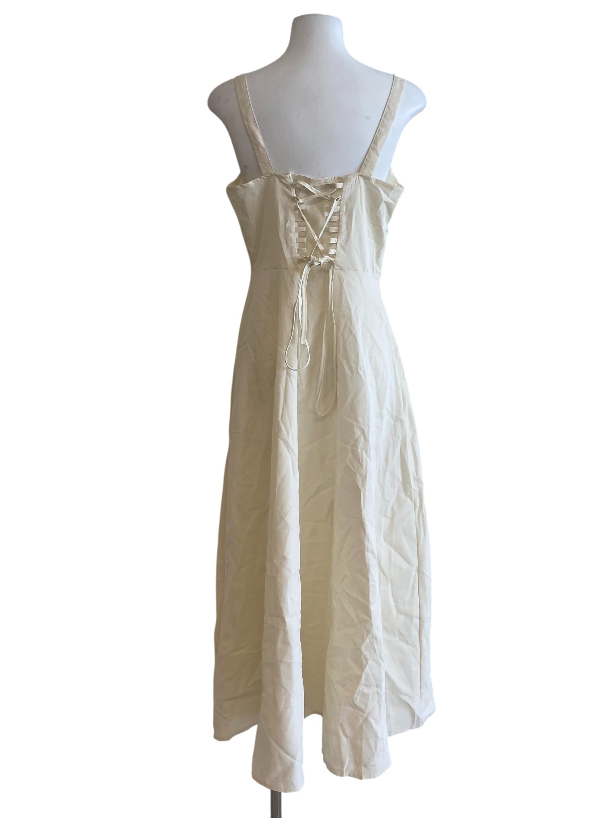Cream White Sleeveless Slit Apron Dress