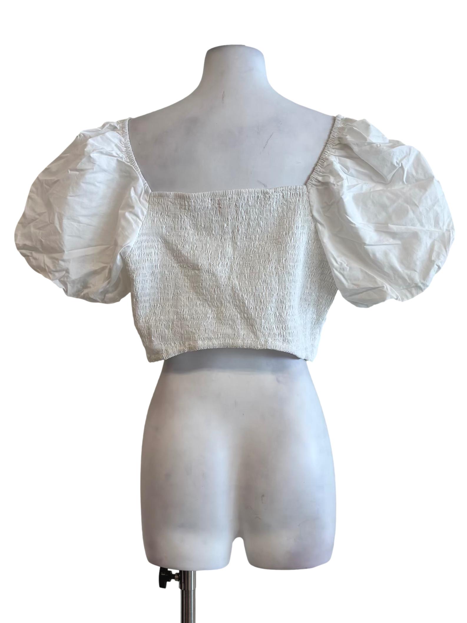 Powder White Puff Sleeve Sweetheart Blouse