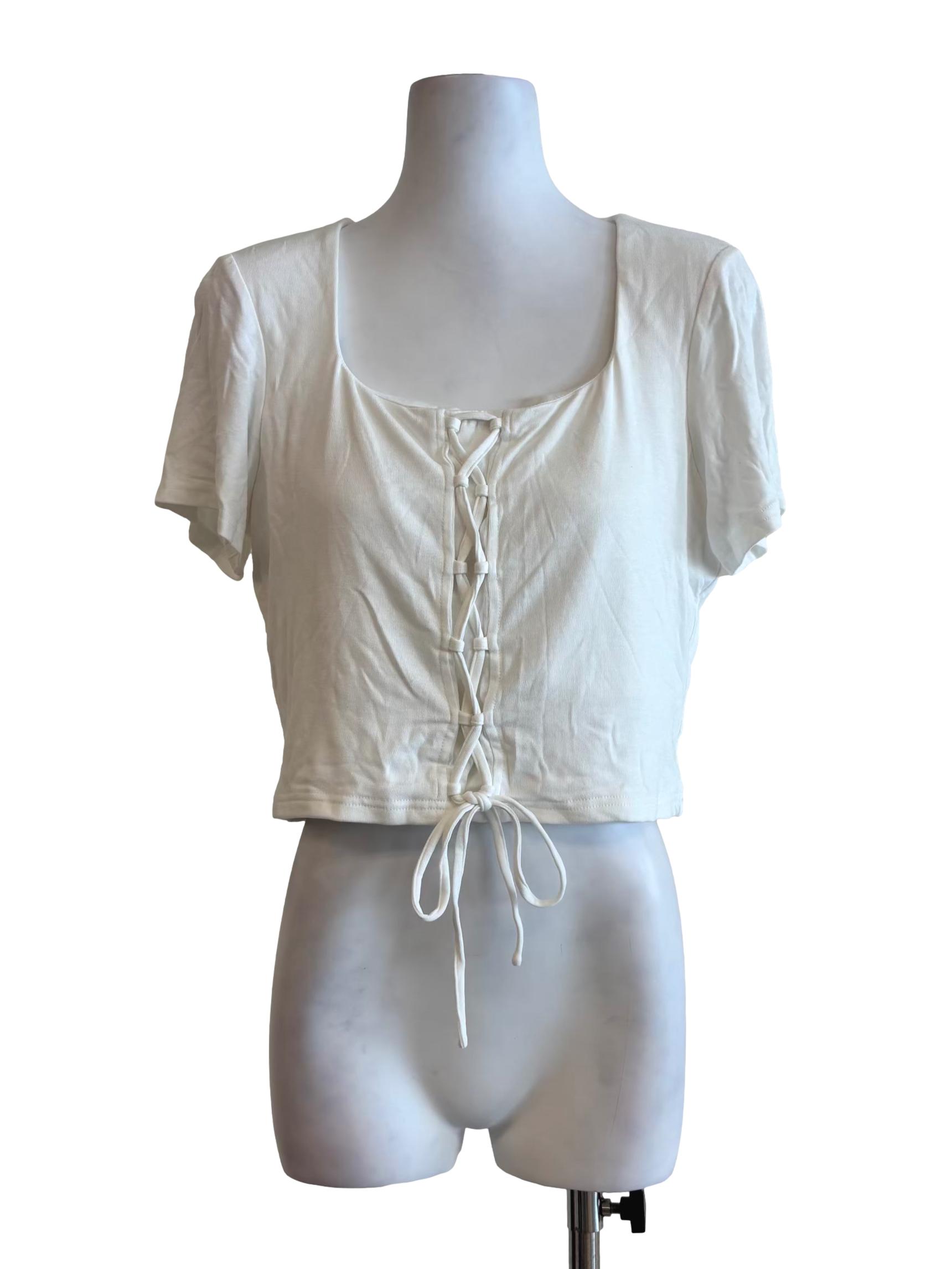 Powder White Front Tie Cotton Top