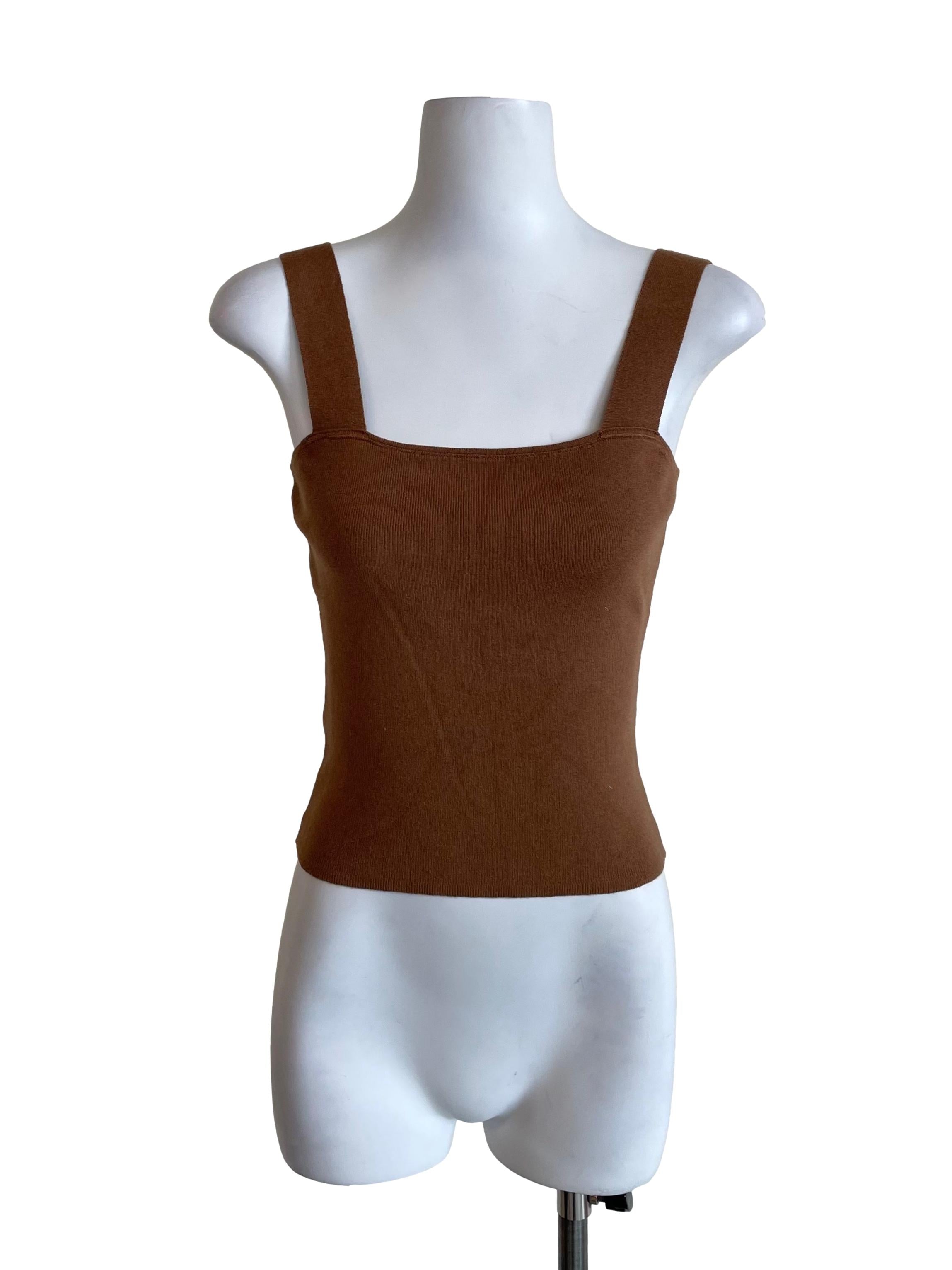 Peanut Brown Thick Straps Knit Top
