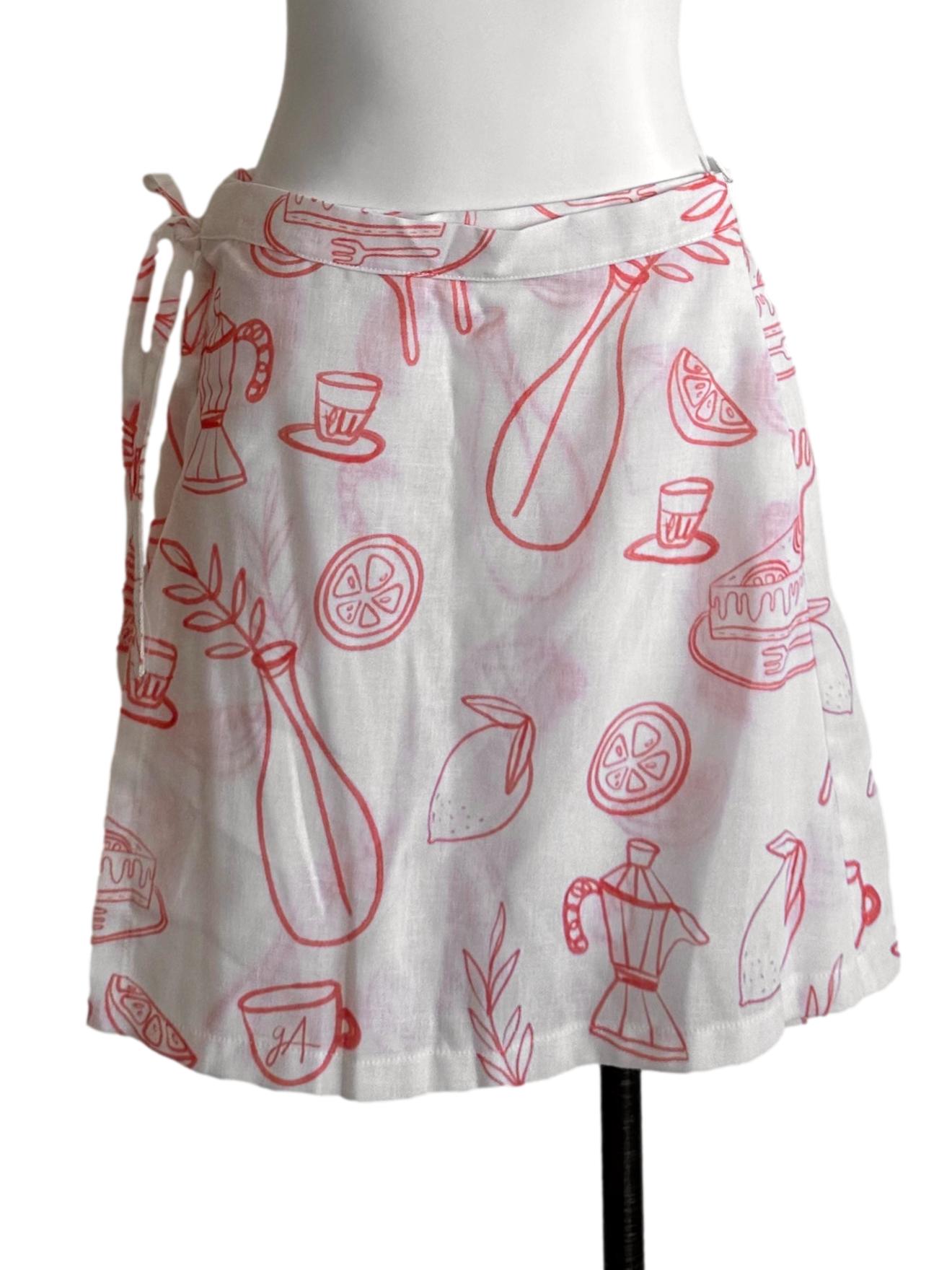 White Orange Pattern Wrap Skorts