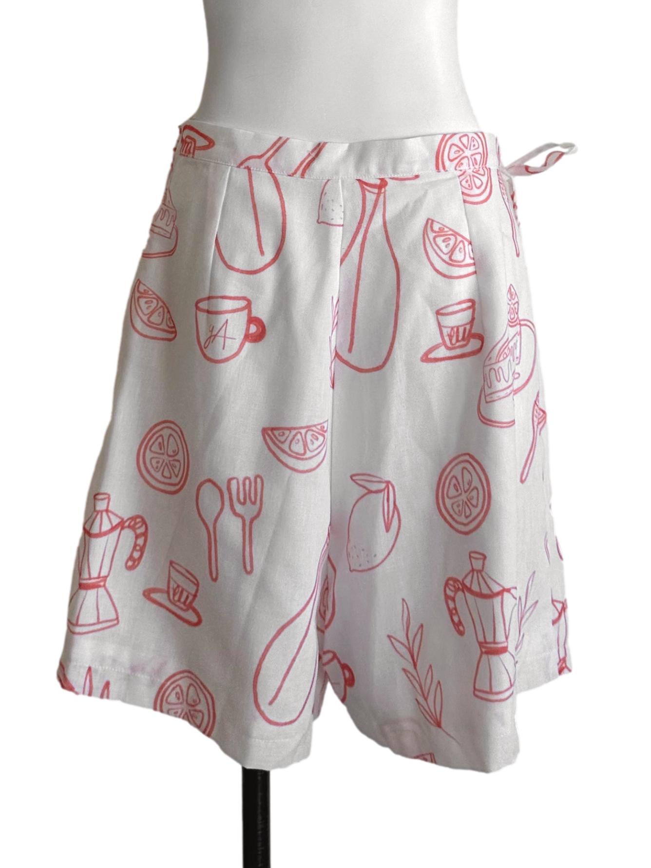 White Orange Pattern Wrap Skorts