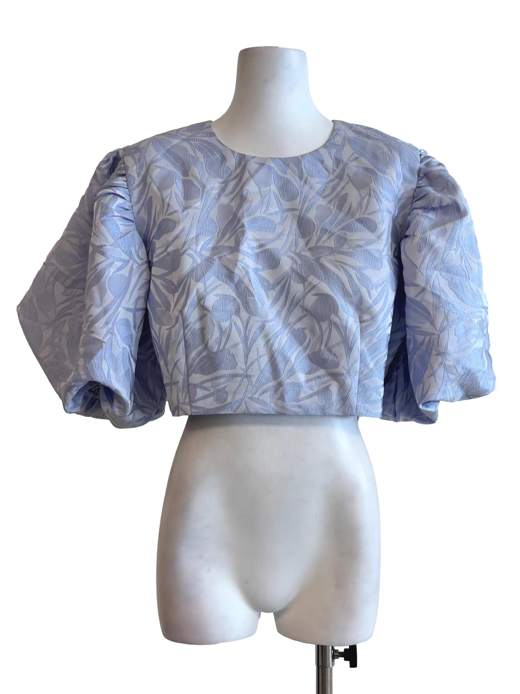 Powder Blue Puffy Jacquard Top