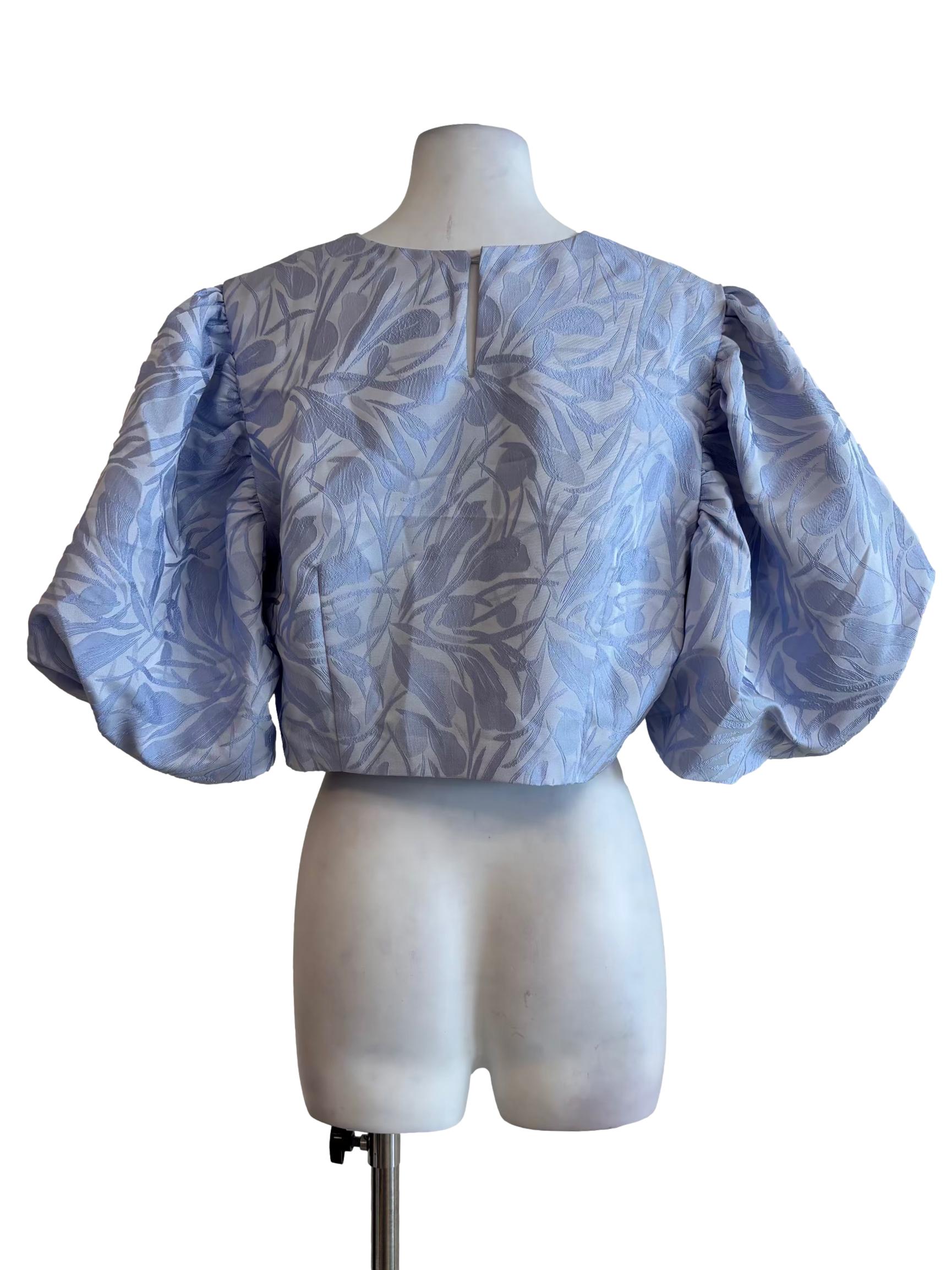 Powder Blue Puffy Jacquard Top