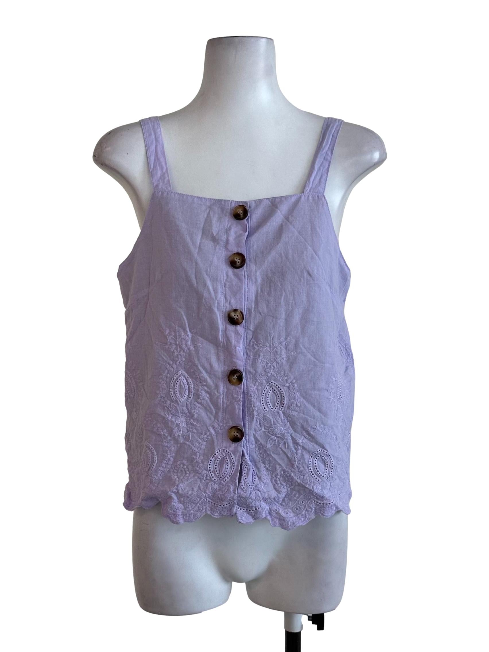 Lilac Purple Textured Button Top