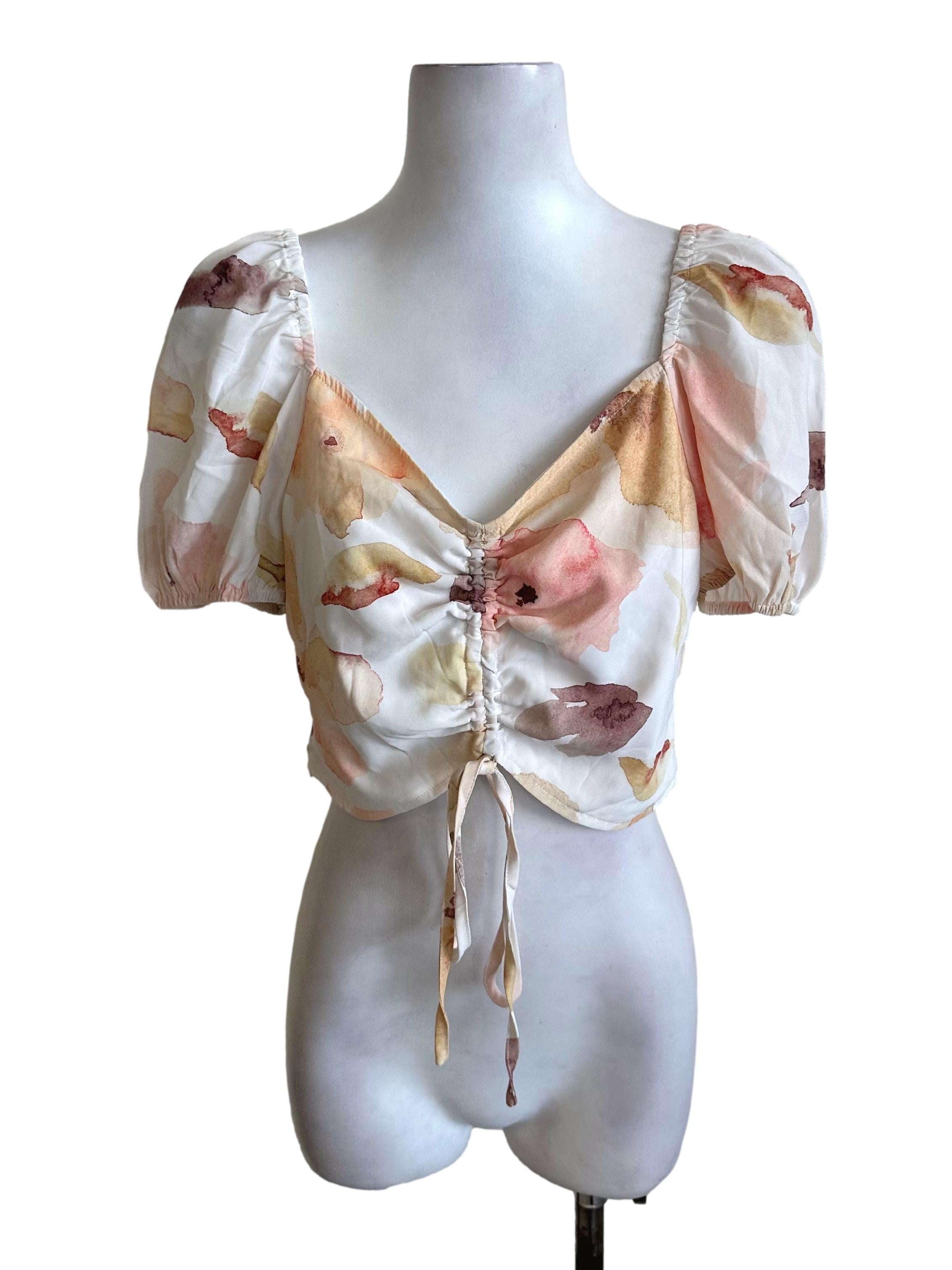 Cream White Pattern Satin Top TTR