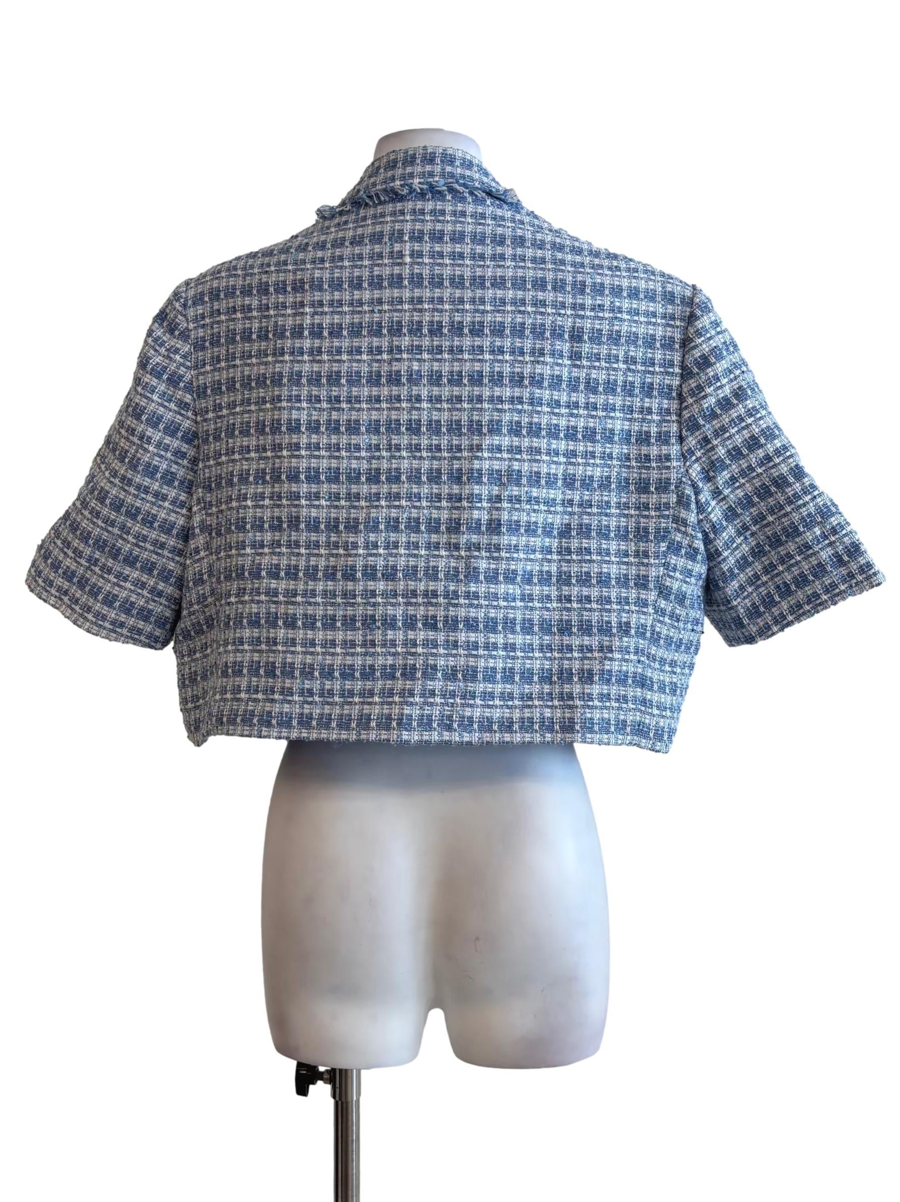 Carolina Blue Short Sleeve Tweed Top