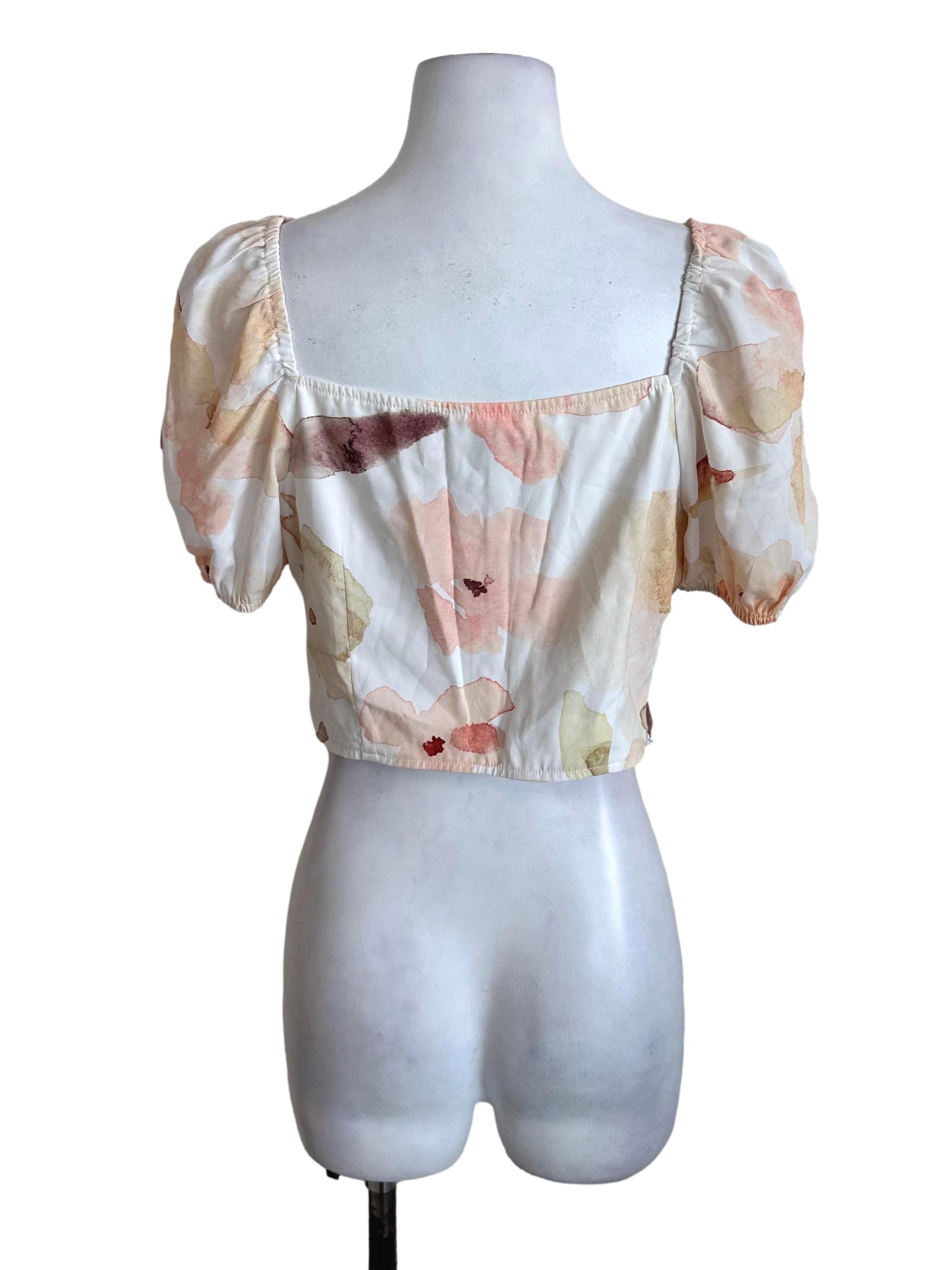 Cream White Pattern Satin Top TTR