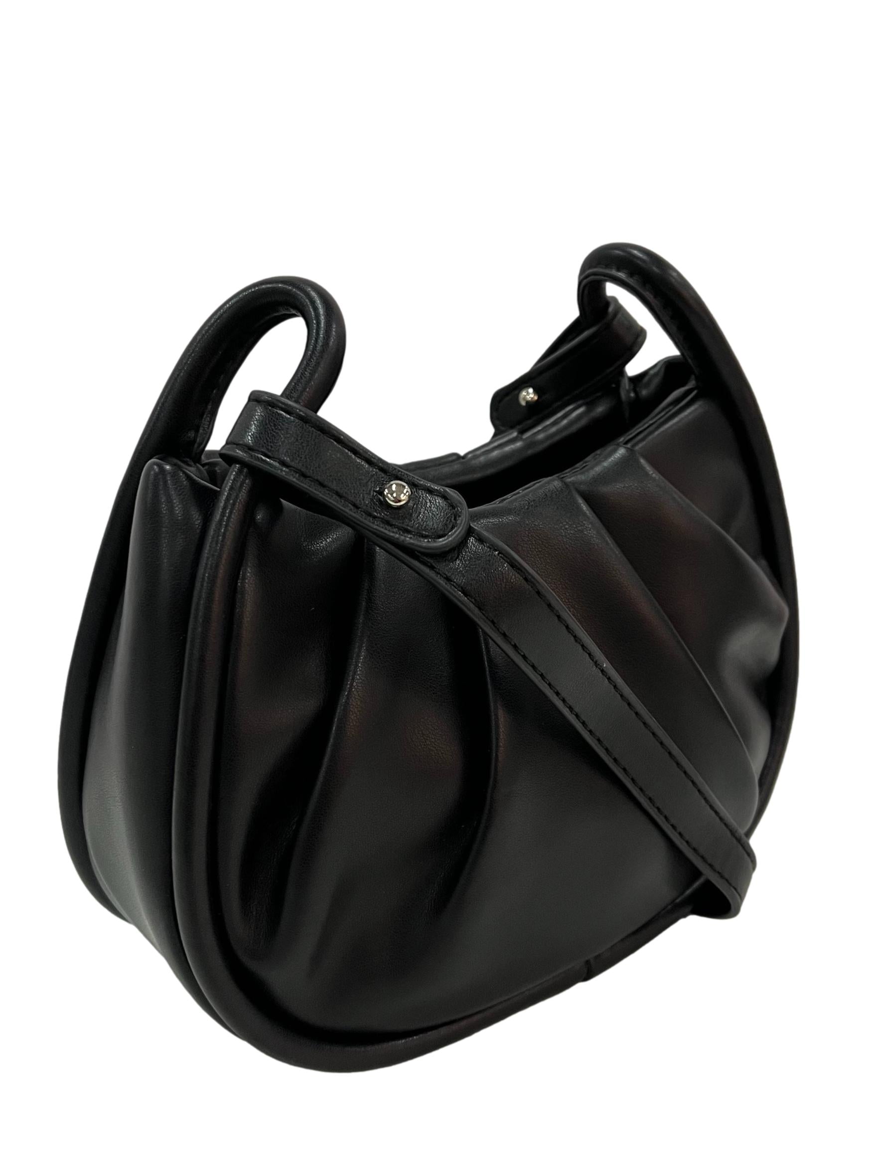 Pleated Detail Crossbody Bag - Black