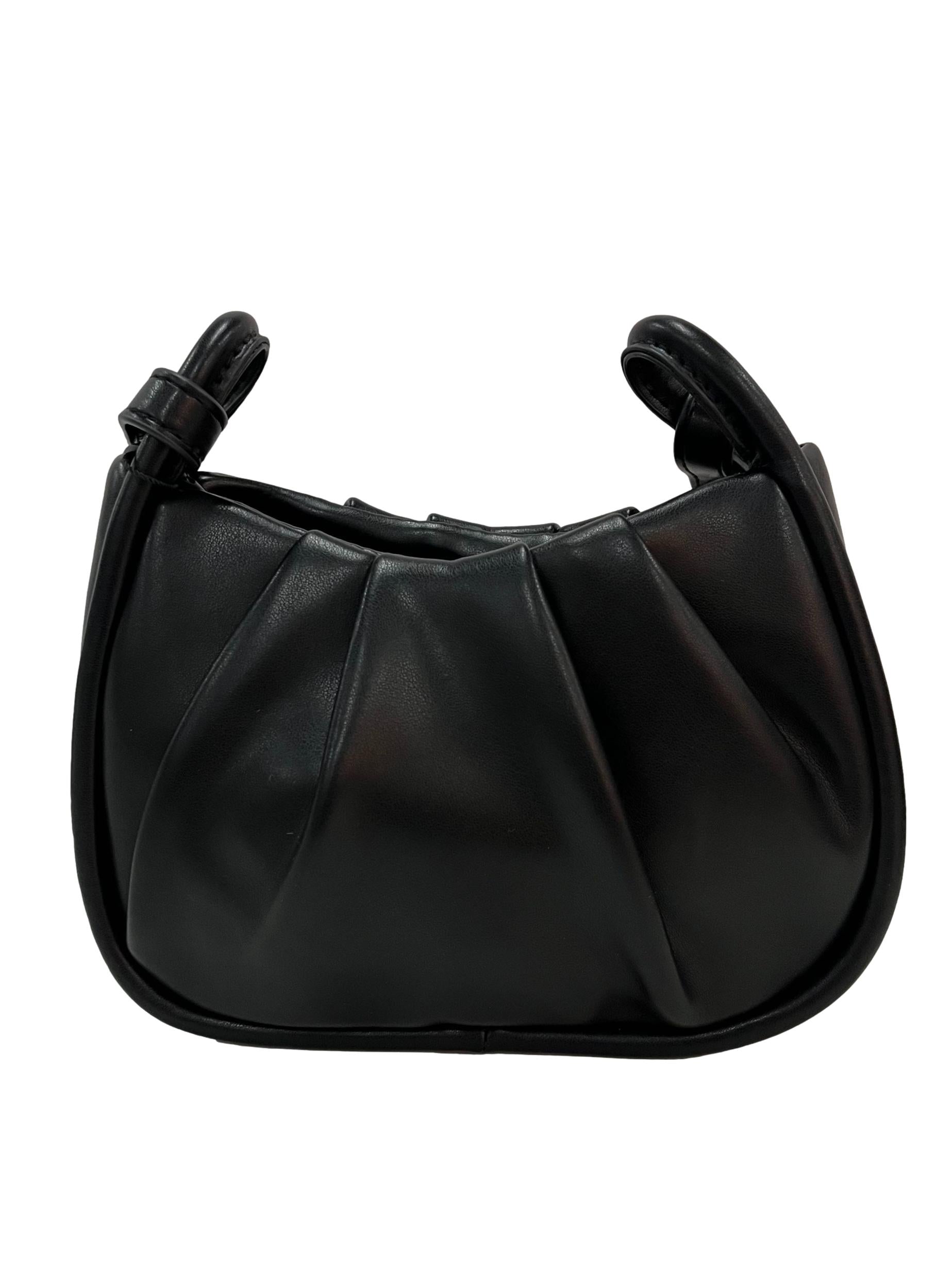 Pleated Detail Crossbody Bag - Black